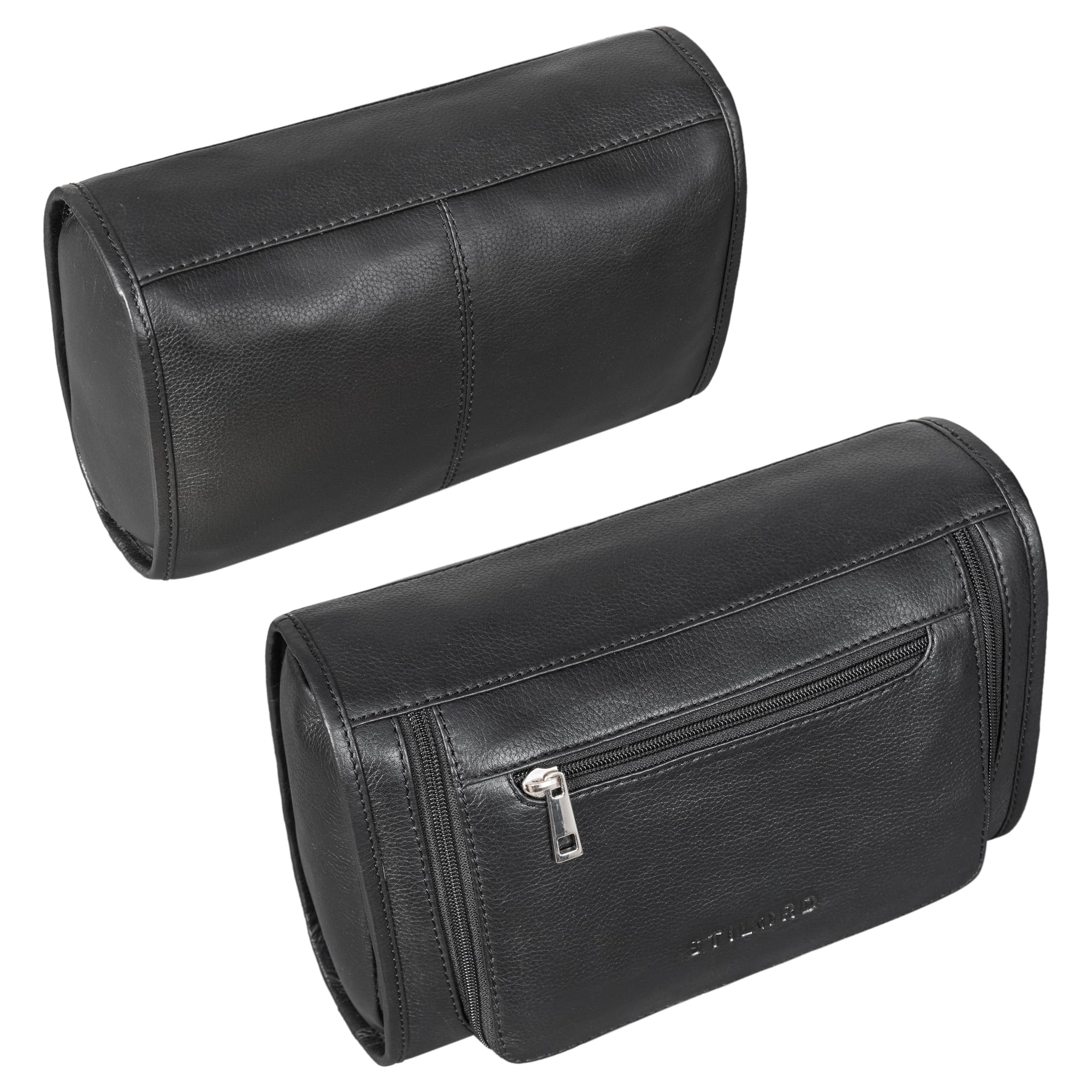 STILORD Juri Leder Kulturbeutel Groß für Damen und Herren Unisex Waschtasche für Unterwegs Kosmetiktasche aus Hochwertigem Echtleder Farbe:schwarz