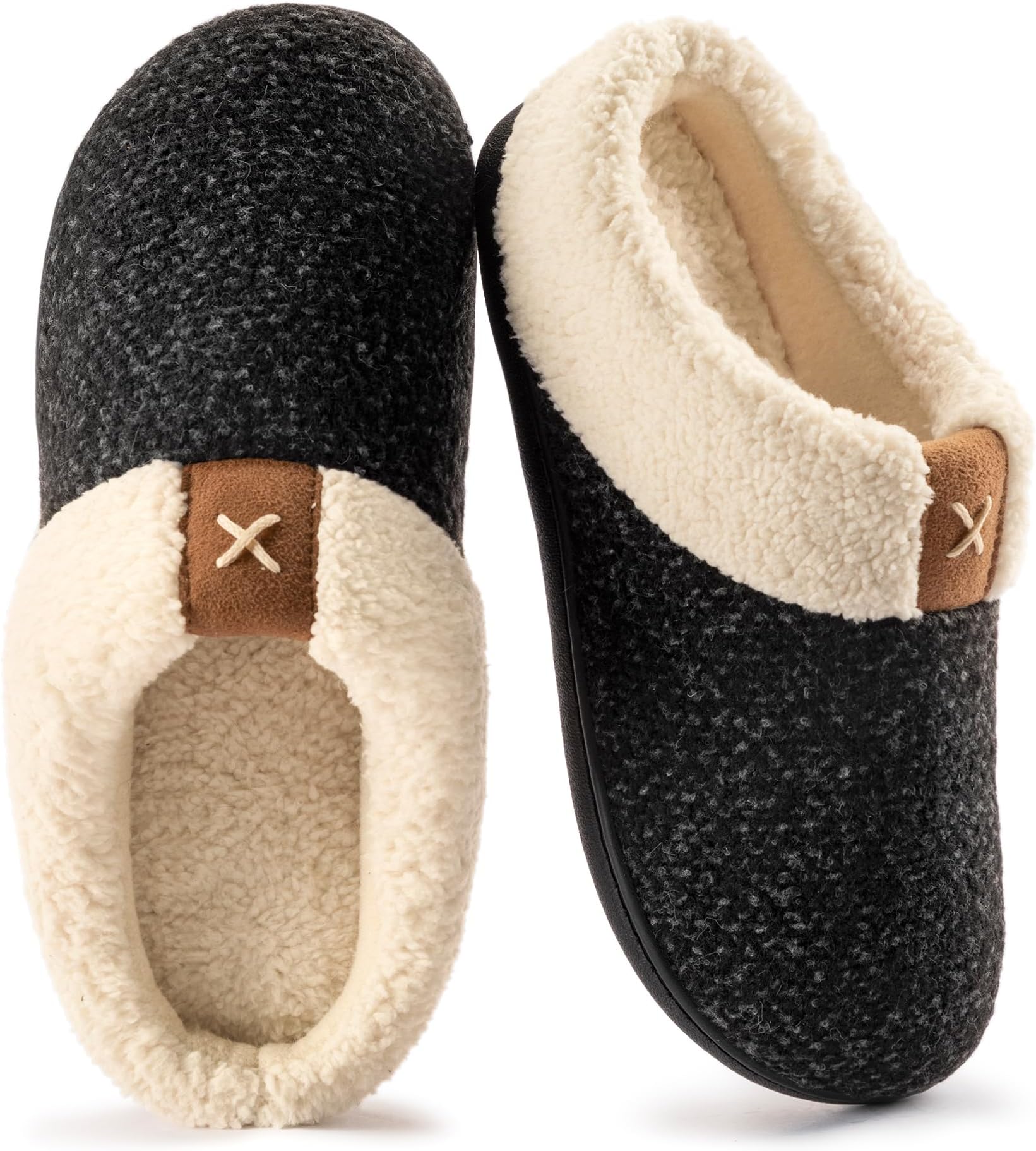 Ladies' Cozy Memory Foam Slippers Fuzzy Wool-Like Plush Fleece Lined House Shoes w/Indoor, Outdoor Anti-Skid Rubber Sole