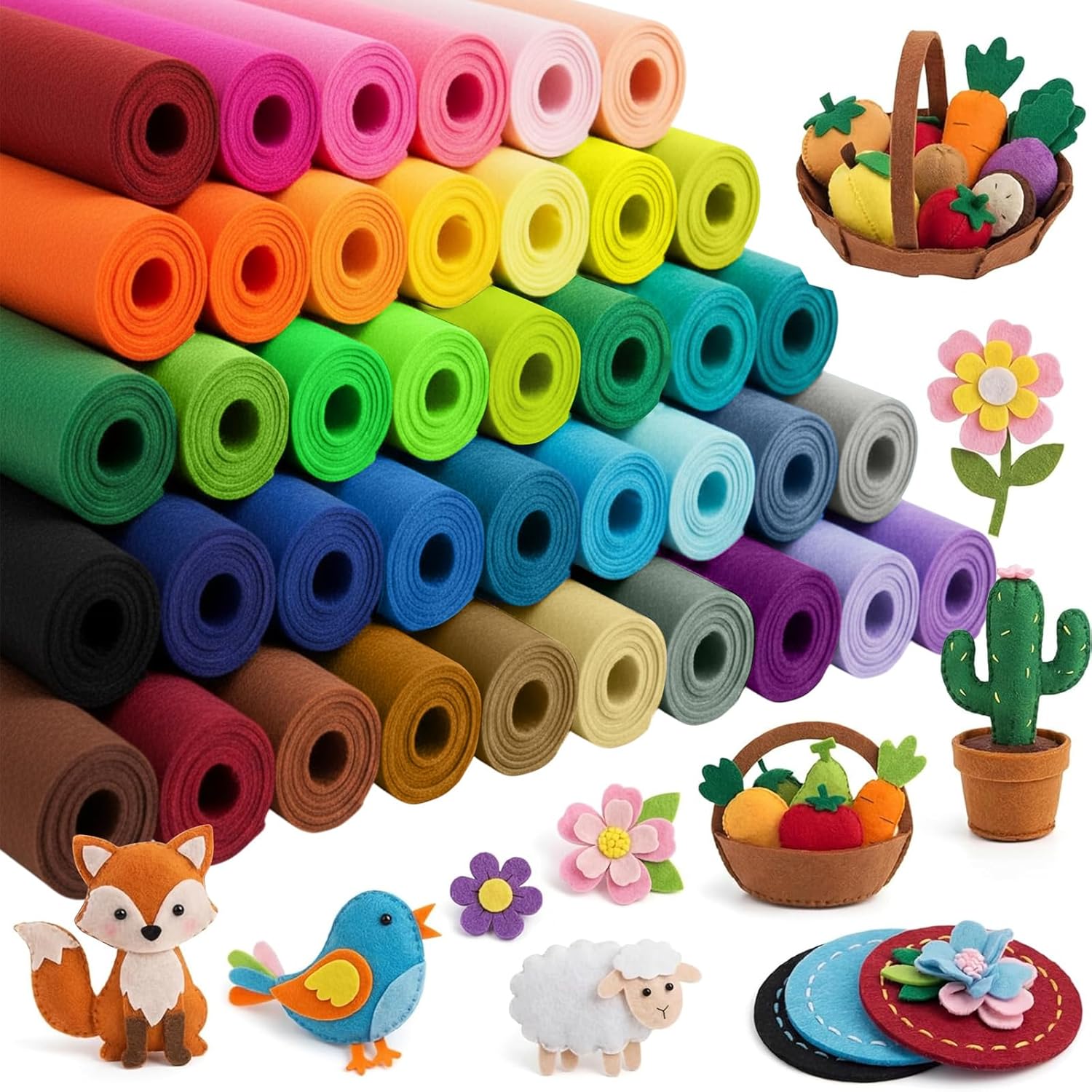 Hillsuren 40 Rolls 18 x 36 Inches Felt Sheet for Crafts, Assorted Colors Felt Fabric Roll Squares for St Patrick's Day Easter Day School DIY Sewing Crafts Party Decoration(Rich Color)