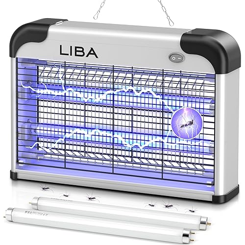 LiBa Electric Bug Zapper, Indoor Insect Killer - (2) Extra Replacement Bulbs - Fly, Mosquito Killer and Repellent - Lightweight, Powerful 2800V Grid, Easy-to-Clean, with a Removable Washable Tray.