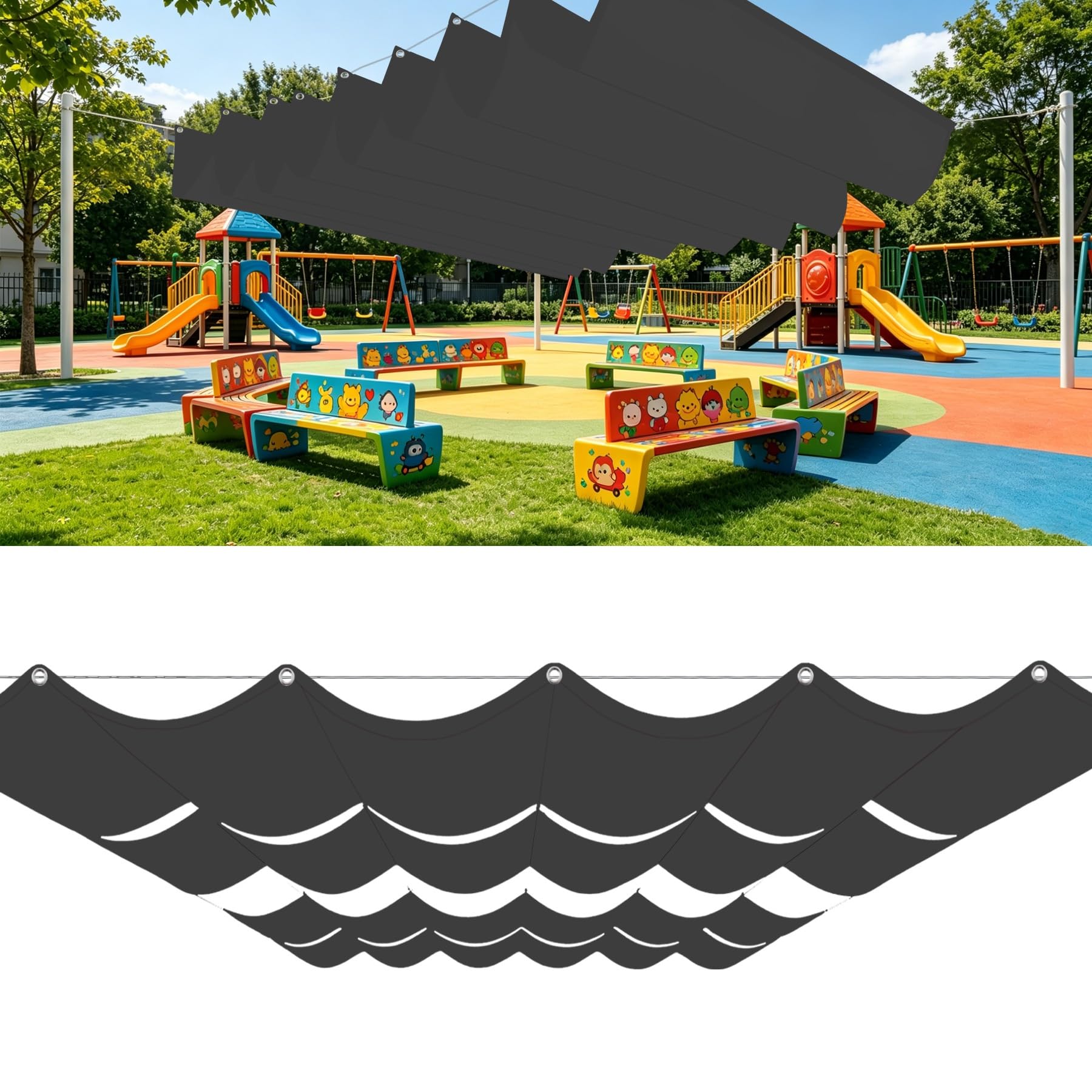 Voile d'ombrage coulissante vague 4.4x5.5m gris foncé pour pergola et piscine