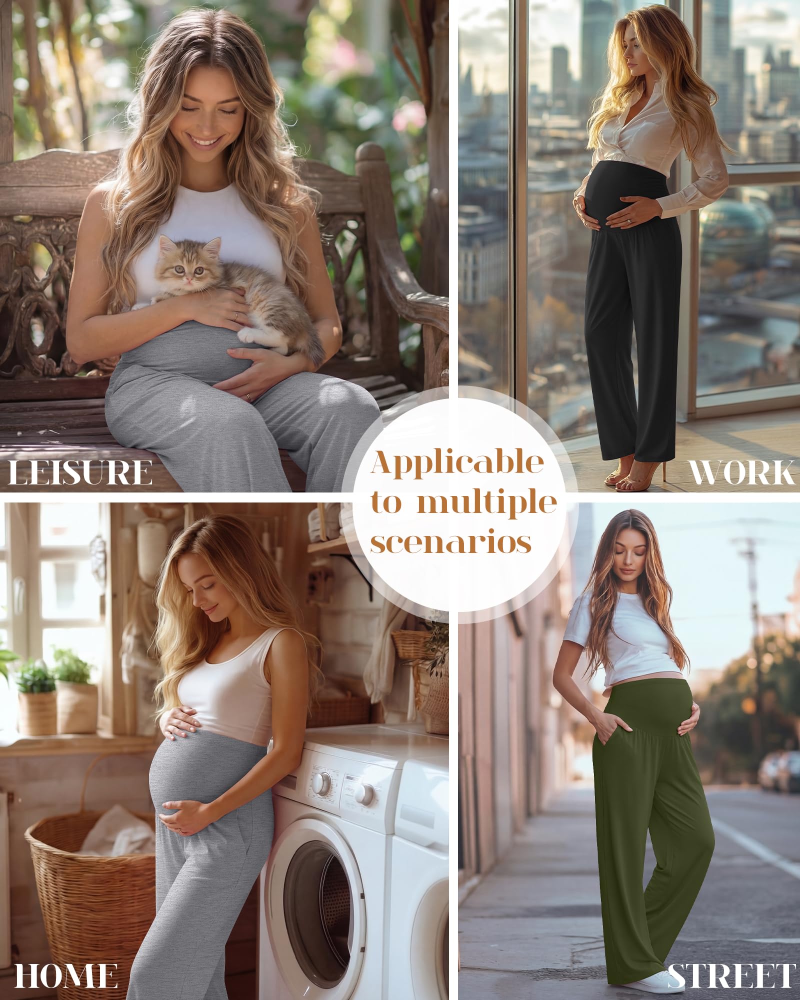 Xuniea Lot de 3 Pantalons de maternité pour Femmes