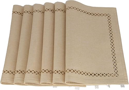 Juego de 6 manteles individuales para mesa de comedor con diseño de borde hueco, manteles de mesa de 13 x 18 pulgadas, lavables a máquina (beige 6)