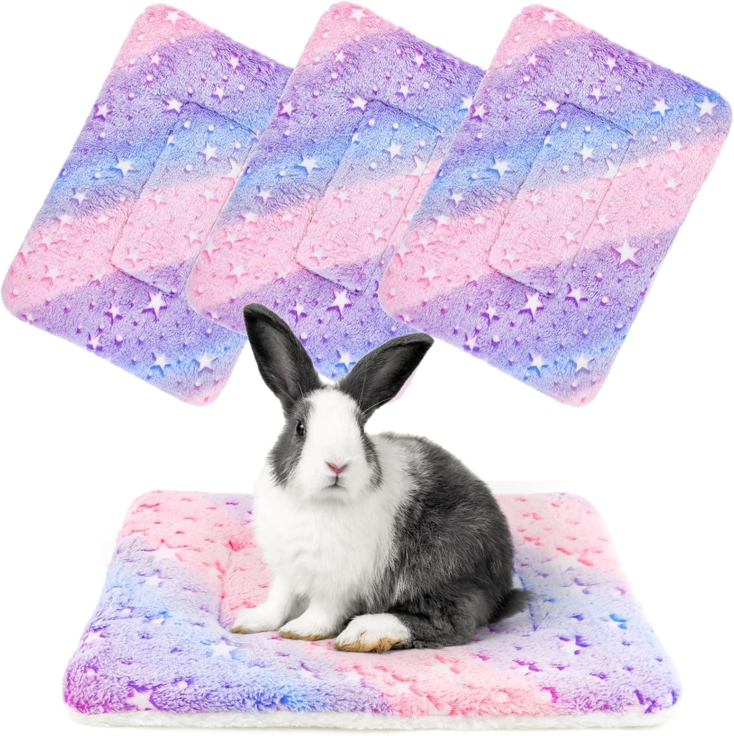 4-Pack Rabbit Bed, Washable Bunny Mat, Fleece Guinea Pig Bedding, Soft Flannel Small Animal Cage Liner, Blanket for Hamster Ferret – 19″x13″