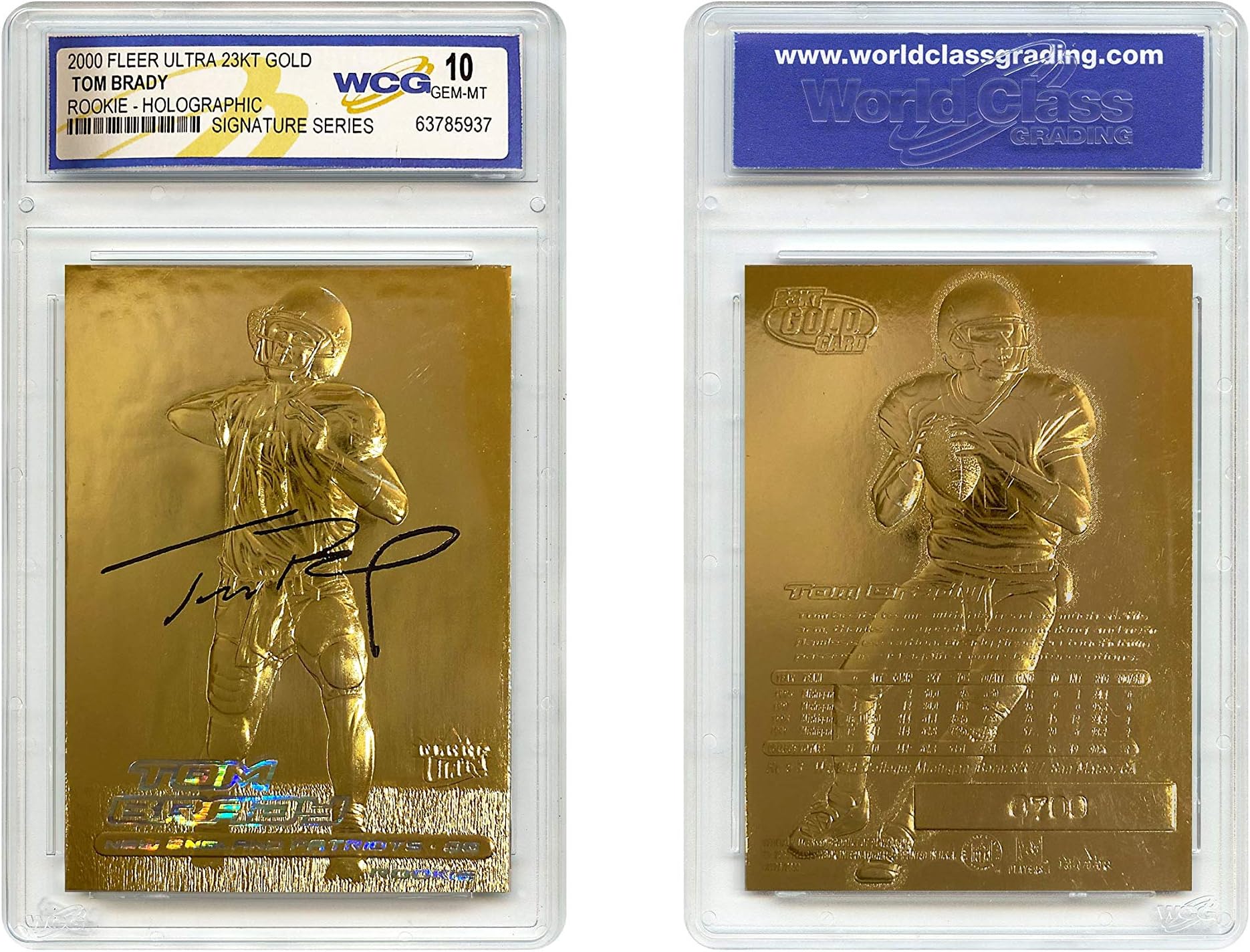 Tom Brady 2000 Fleer Ultra 23K Gold Rookie Card Refractor Signature Series Graded Gem-Mint 10