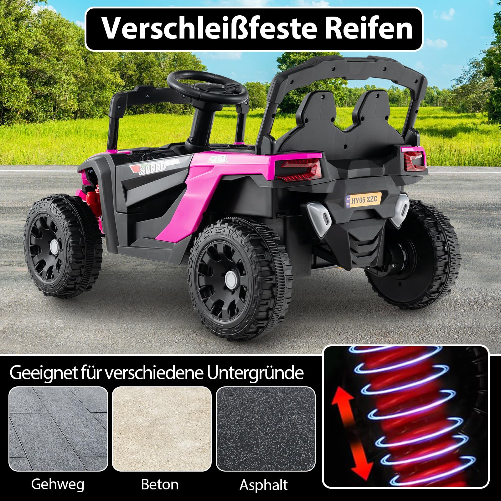 GOPLUS Elektroauto für Kinder, Elektrofahrzeug 12V, UTV-Truck mit Musik, Hupe, Scheinwerfer & Fernbedienung, Kinderfahrzeug mit Lenkrad & Pedal, Kinderauto für Kinder ab 3 Jahren (Rosa)