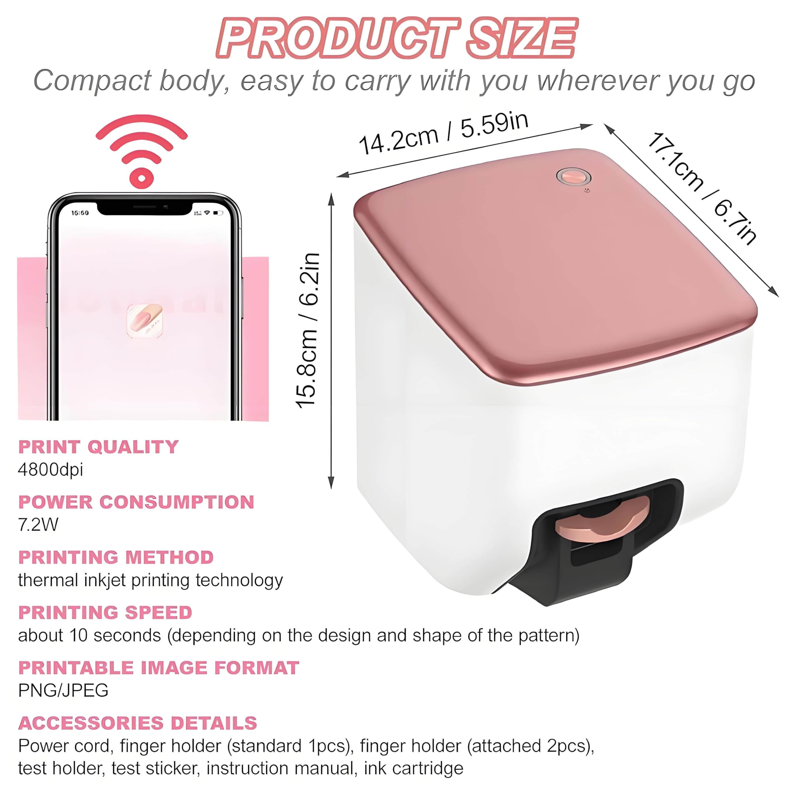 Kit per Nail Art Fai da Te, Macchina Portatile per La Pittura delle Unghie 3D, Stampante per Unghie Fai da Te con Controllo Tramite App Mobile, Stampa Rapida in 10 Secondi