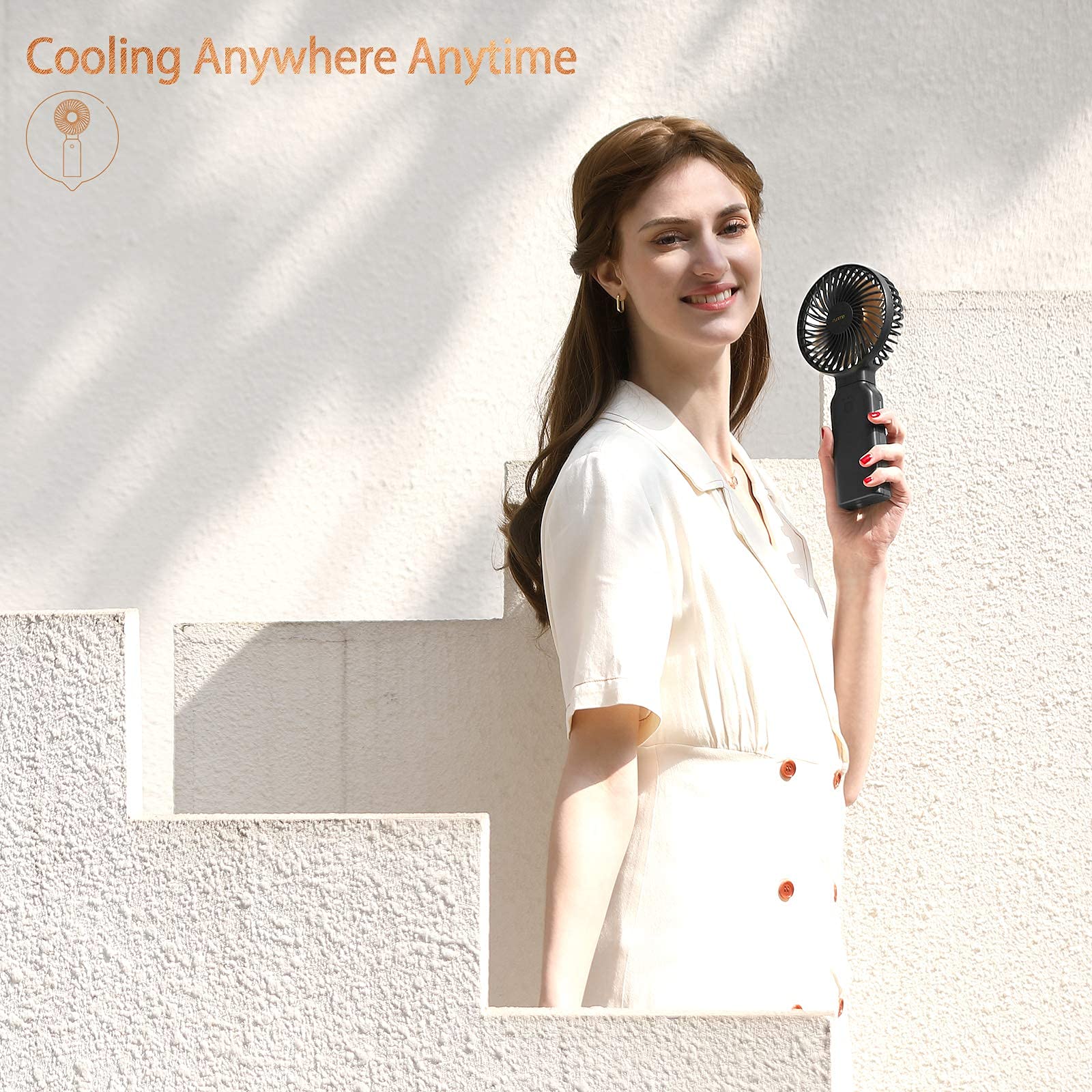 Funme Ventilador de mano 10000 mAh Ventilador de escritorio portátil Batería de viaje, potente flujo de aire, duran 9 – 53 horas para viajes, camping y actividades al aire libre