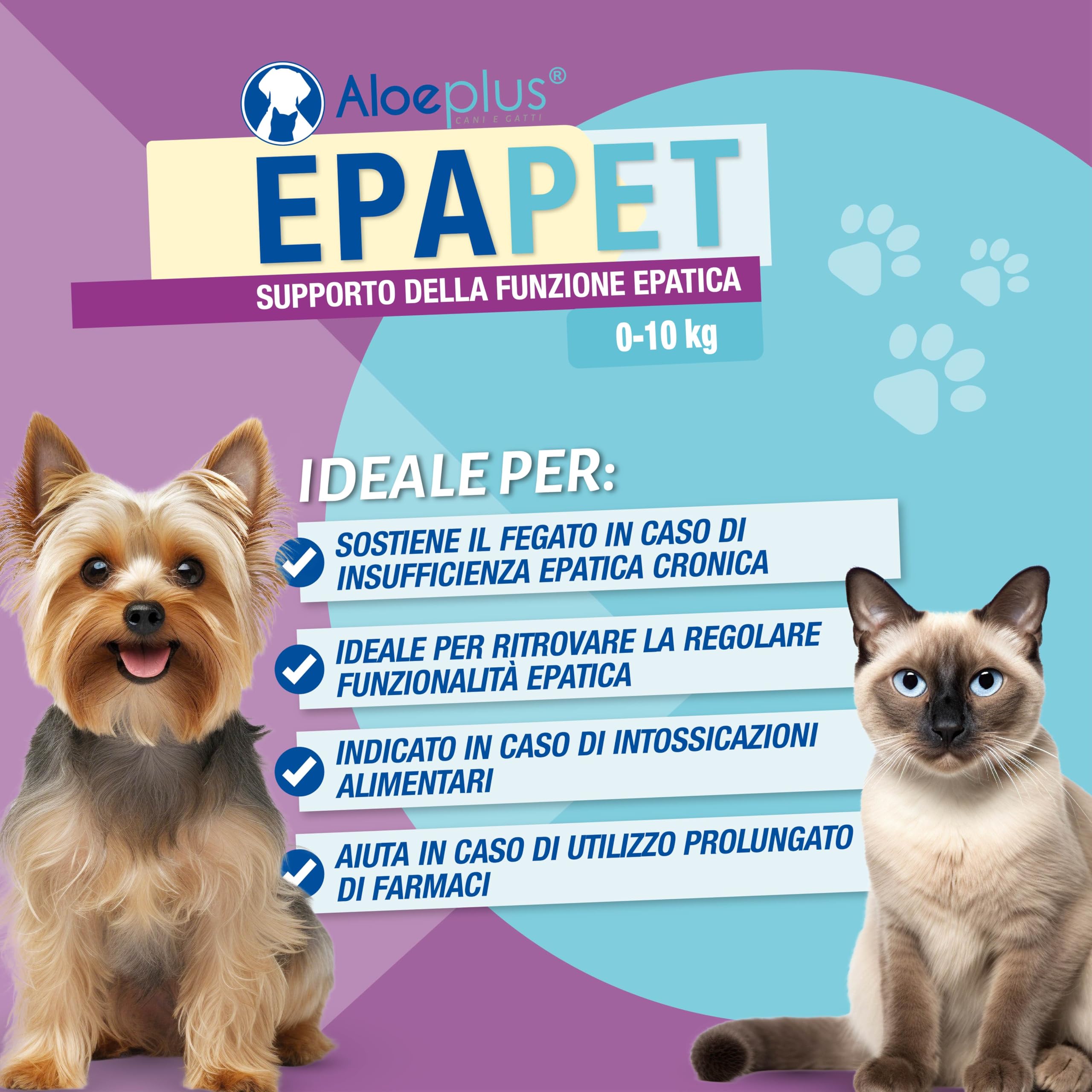ALOEPLUS EpaPet - Integratore Naturale in Capsule per il Fegato di Cani e Gatti, con Cardo Mariano, Betaina e Vitamine, Senza Additivi Chimici, Dosaggio Personalizzato, 60 Capsule (0-10 kg)