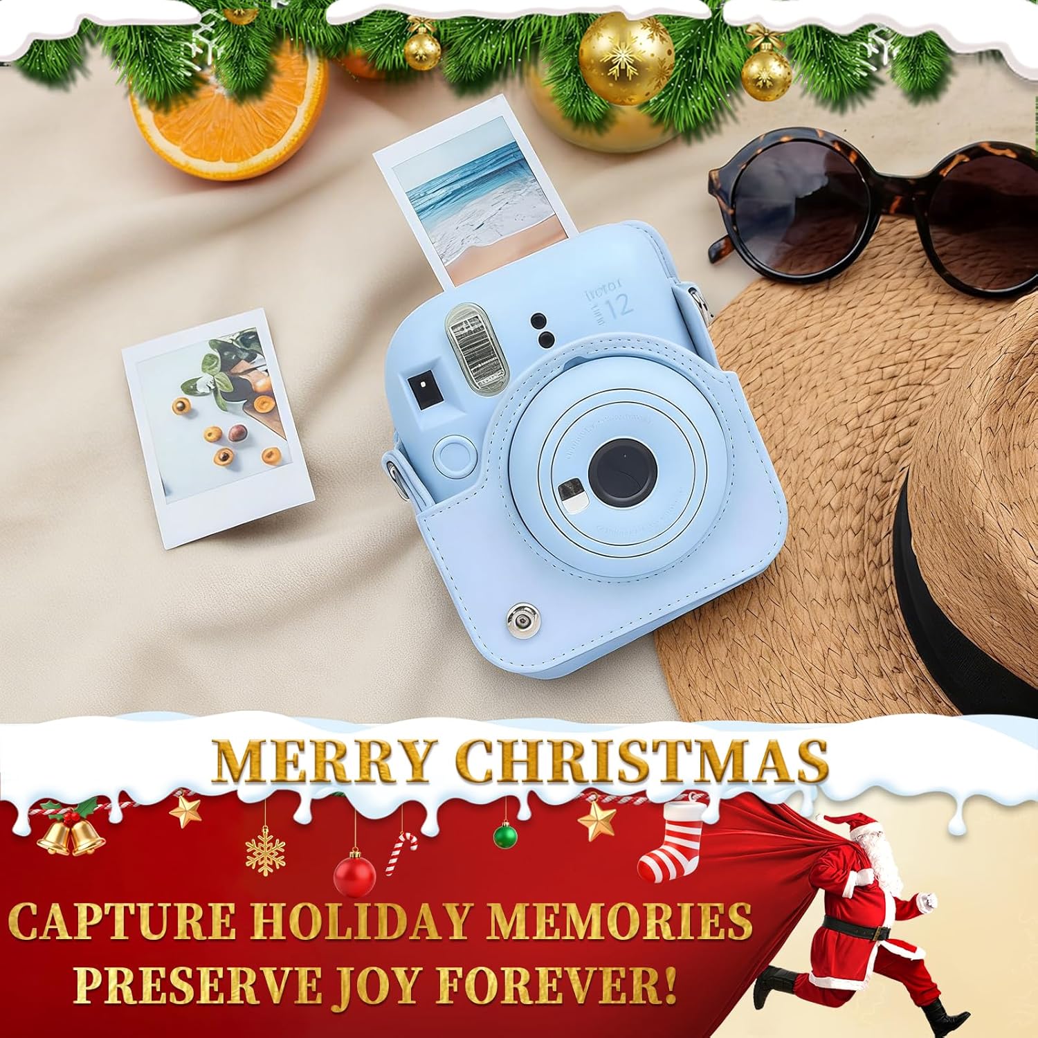 CAIYOULE Accessories for Fuji Instax Mini 12 Camera, Accessory Bundle Include PU Leather 12 Case, Mini Picture Album, Frames, DIY Stickers, Color Filter (No Camera) - Pastel Blue