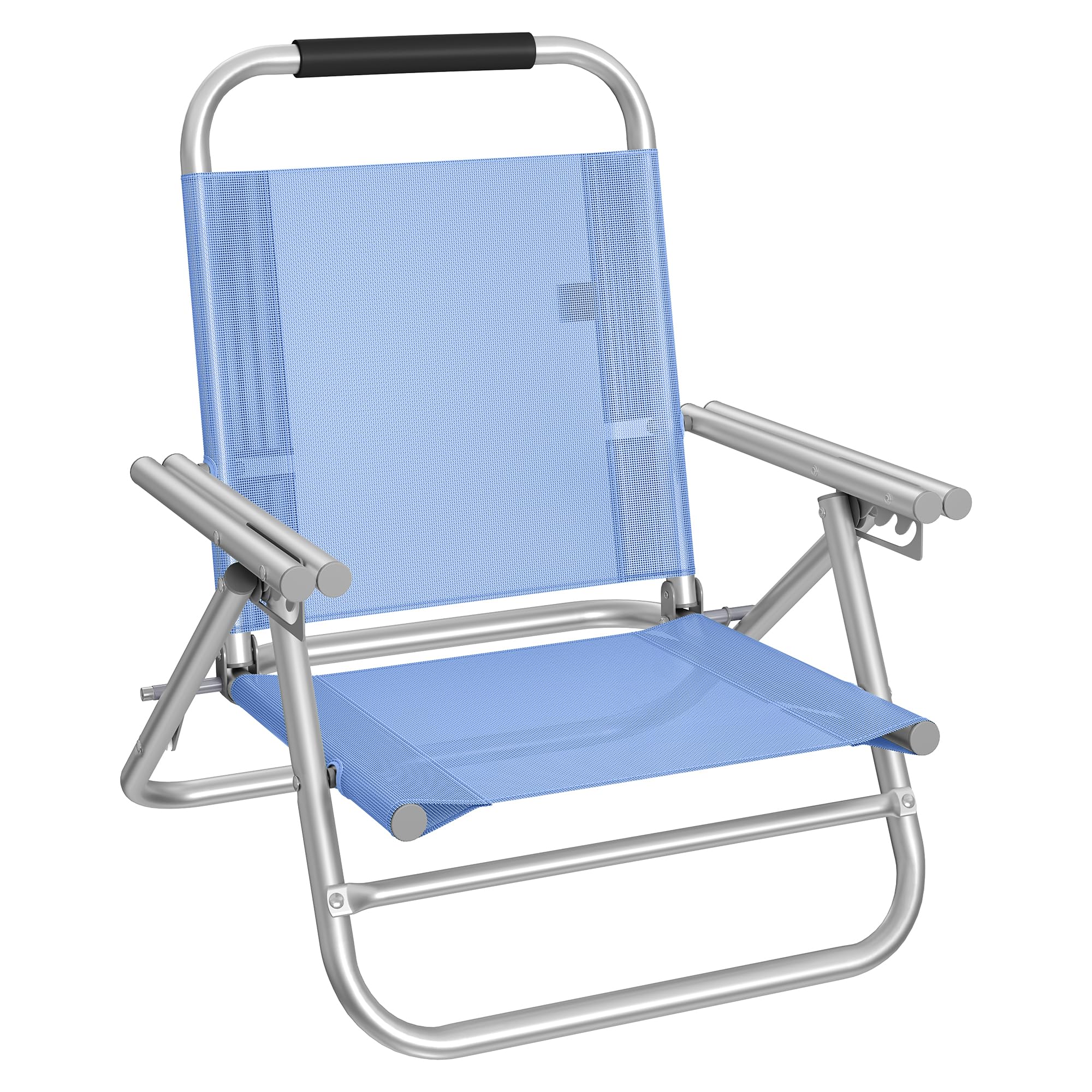 SONGMICS Strandstuhl, tragbarer Klappstuhl, Rückenlehne 4-stufig verstellbar, mit Armlehnen, atmungsaktiv und komfortabel, Outdoor-Stuhl