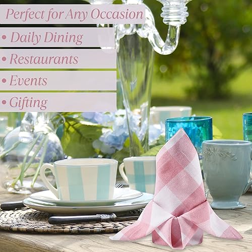 Miniatura 3 de Gingham Buffalo - Juego de 12 servilletas de algodón decorativas, suaves y absorbentes, duraderas, lavables, ideales para uso diario, bodas,