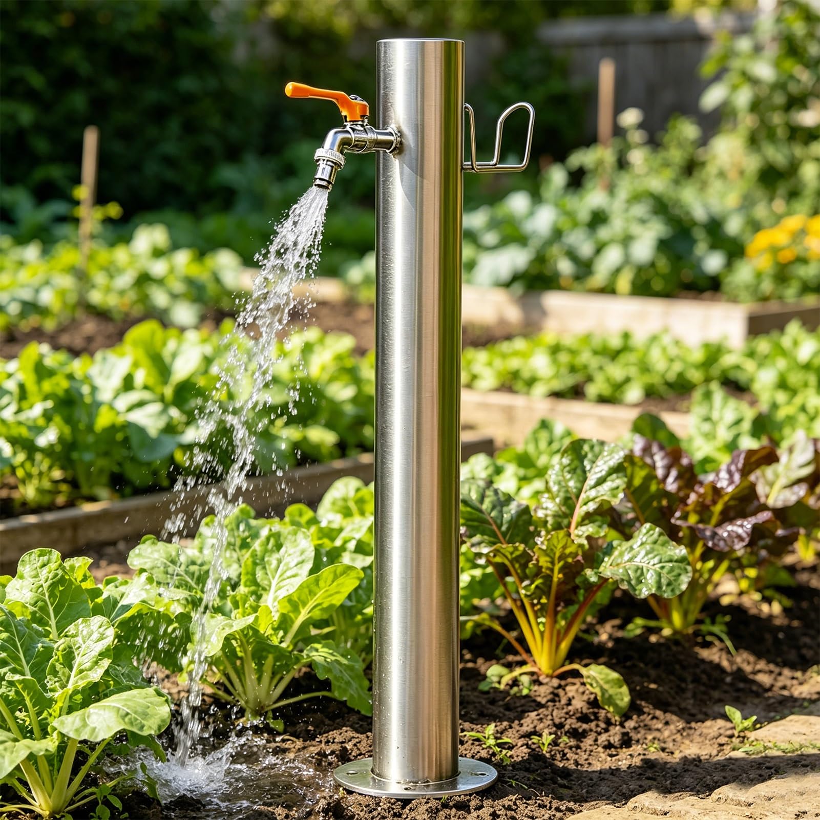 Lonmrrton A Stainless Steel Outdoor Water Faucet Post, Freestanding Garden Water Hydrant Floor Mount Vertical Water Column Tap For Yard, Farm & Lawn Irrigation(,Height: 50Cm/19.7In)