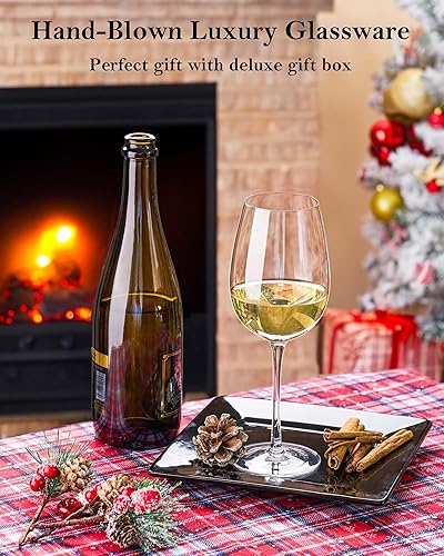 Miniatura 3 de JBHO Copas de vino de cristal, copas de vino tinto o blanco sopladas a mano, 18 onzas, juego de 2 unidades, sin plomo, copas de vino de tallo largo,