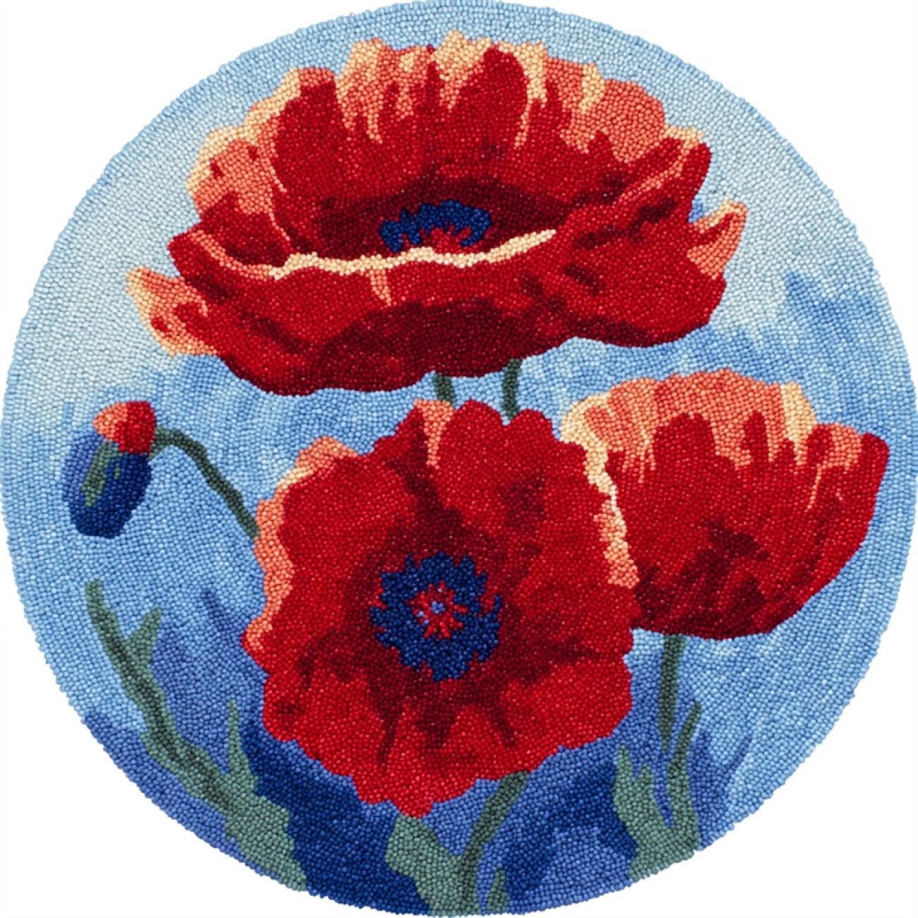 Kitquiver Latch Hook Rug Kits Red Flowers 100x100cm
