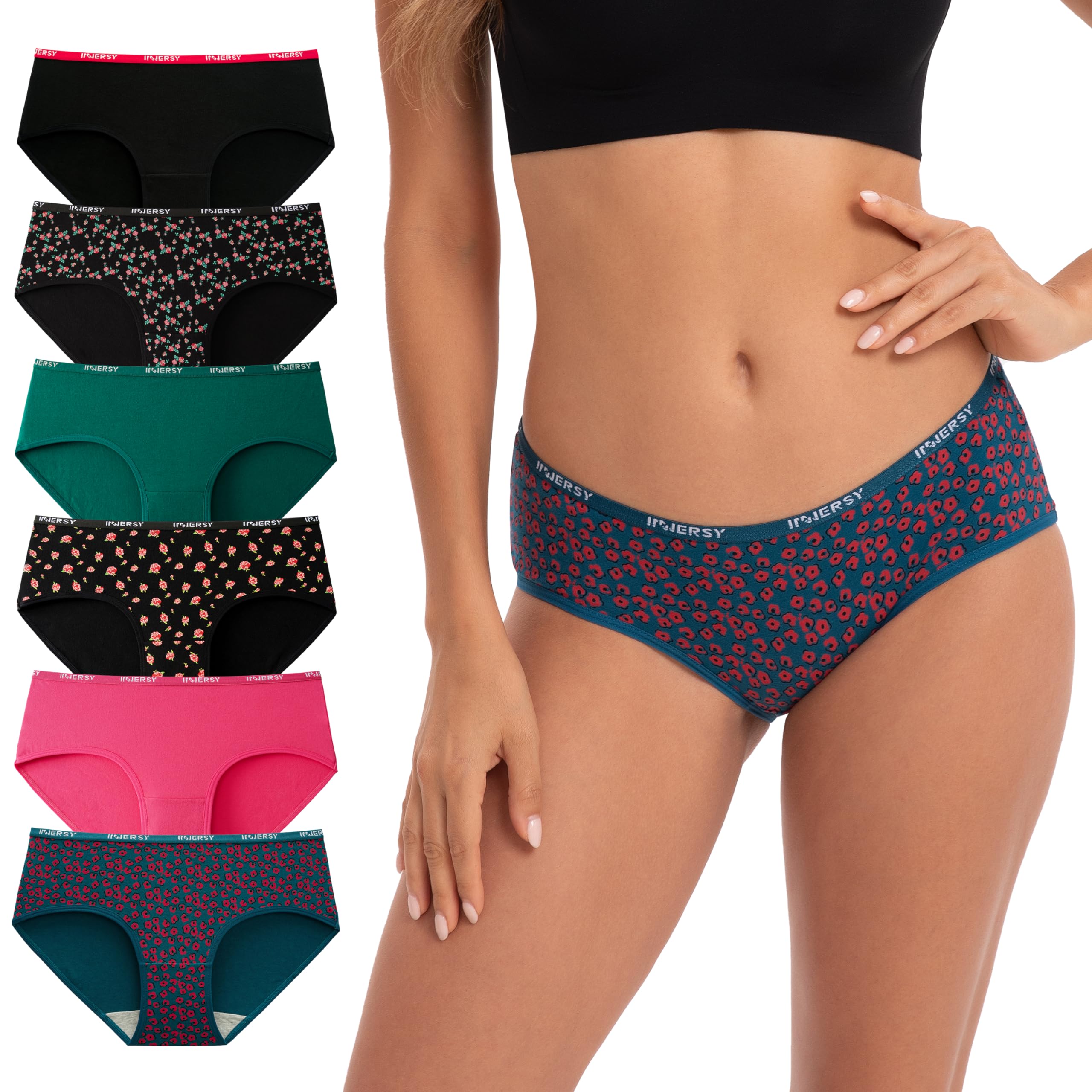 INNERSY Mutande Donna Cotone Slip a Vita Media Intimo Sportivo Culotte Comode Pacco da 6
