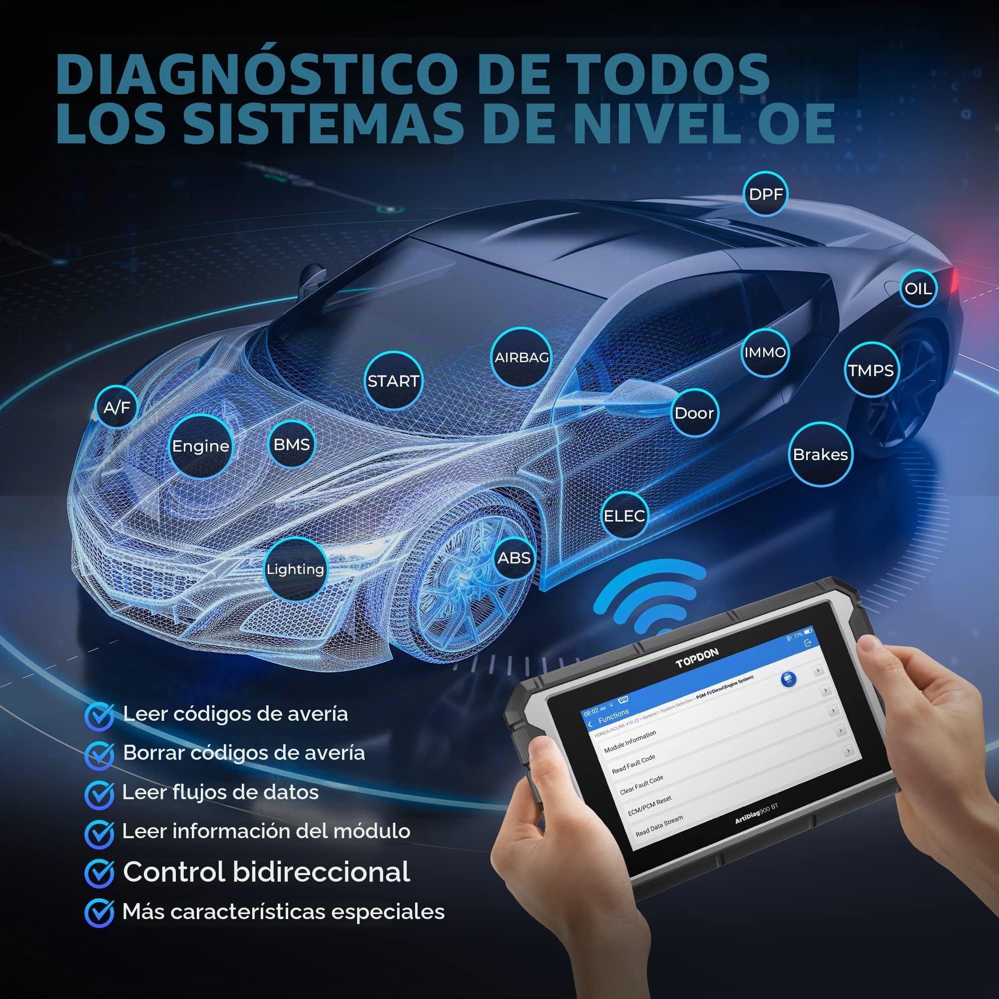 TOPDON Diagnóstico AD900BT OBD2 escáner, más 28 Servicio, Herramienta de escaneo bidireccional para Todos los Sistemas de 2 años, codificación ECU, Lector de Coche para Todos los vehículos en AutoVIN