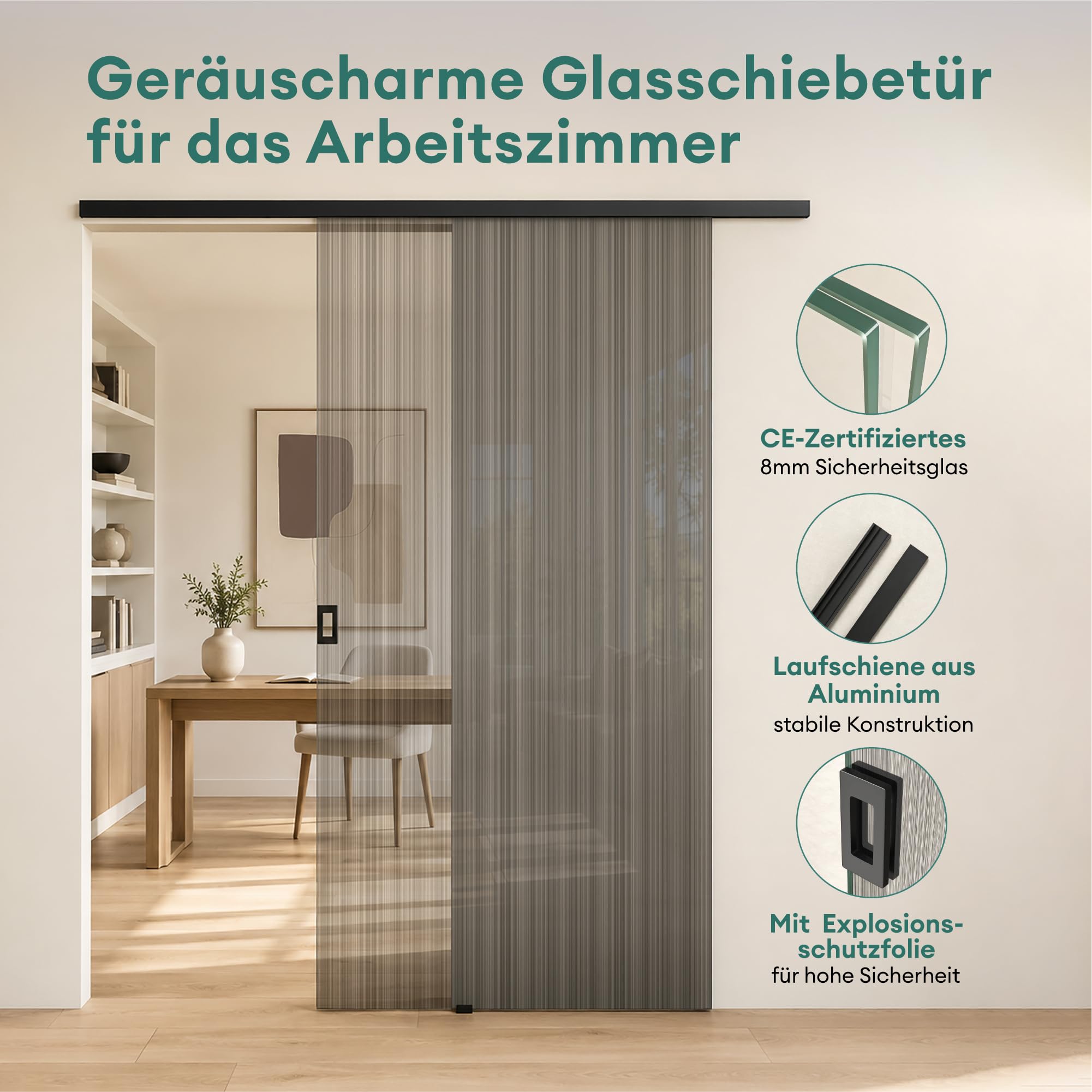 Mai & Mai Glasschiebetür komplettset softclose Matt Schwarz 90x205cm