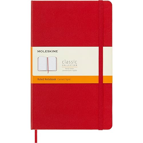 Moleskine Classic Notebook, Hard Cover, Large (5" x 8.25") Ruled/Lined, Scarlet Red, 240 Pages
