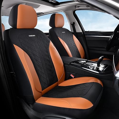Miniatura 29 de Coverado Fundas de asiento delantero, fundas de asiento beige, 2 asientos, protectores de cuero para automóvil, paquete de 2, fundas de asiento