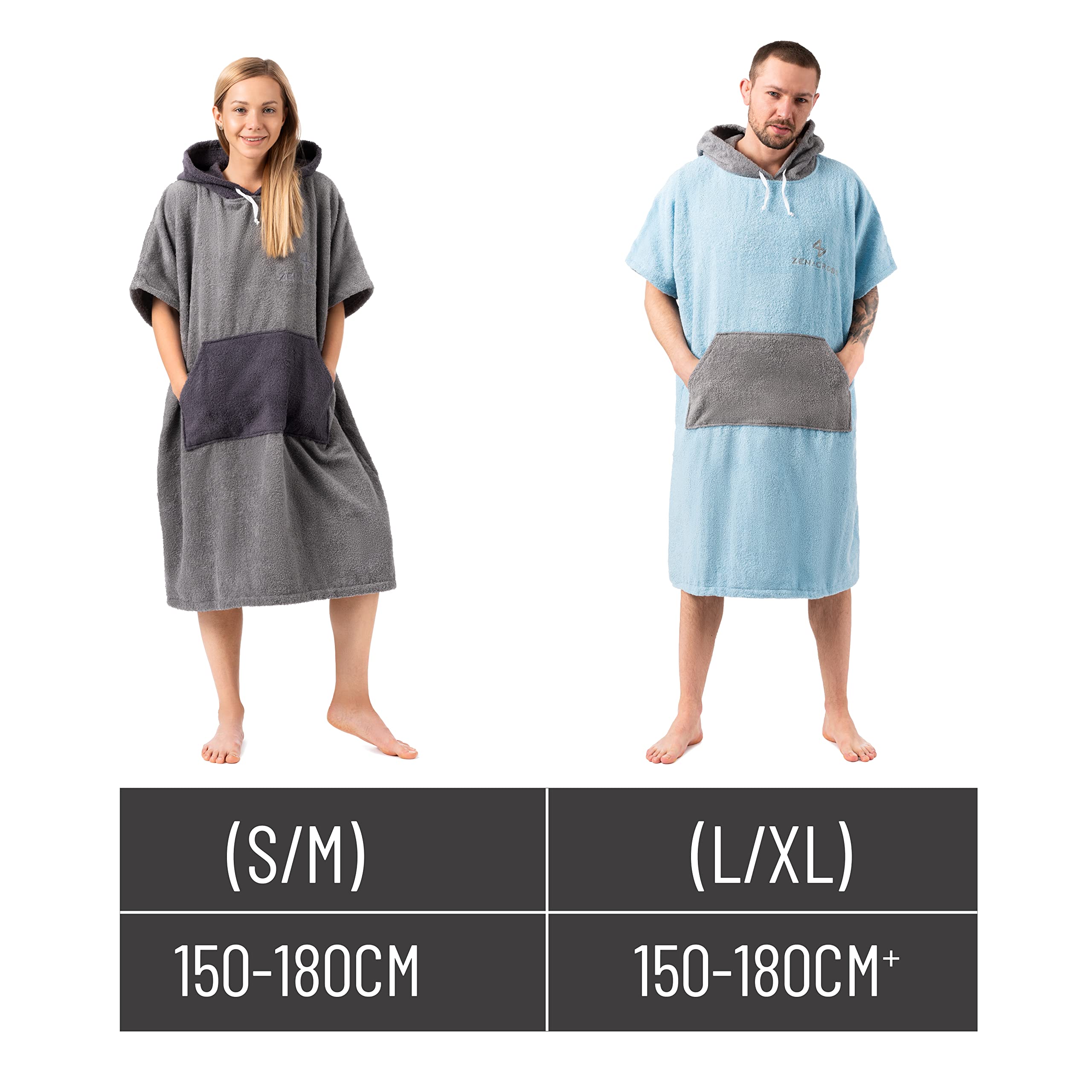 Poncho kąpielowe i sportowe - L/XL - 100% bawełna frotte - damskie poncho, męskie poncho, dla dorosłych i dzieci - idealne na plażę, basen i basen oraz ręcznik - jasnoszare