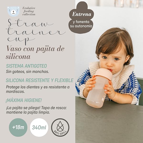 Suavinex, Bicchiere Evolutivo per Neonati+18 Mesi, Bicchiere con Cannuccia in Silicone Morbido e Flessibile, con Sistema Anti-fuoriuscita e Anti-gocciolamento, con Coperchio, 340 ml, Wild&Free Azzurro - 4
