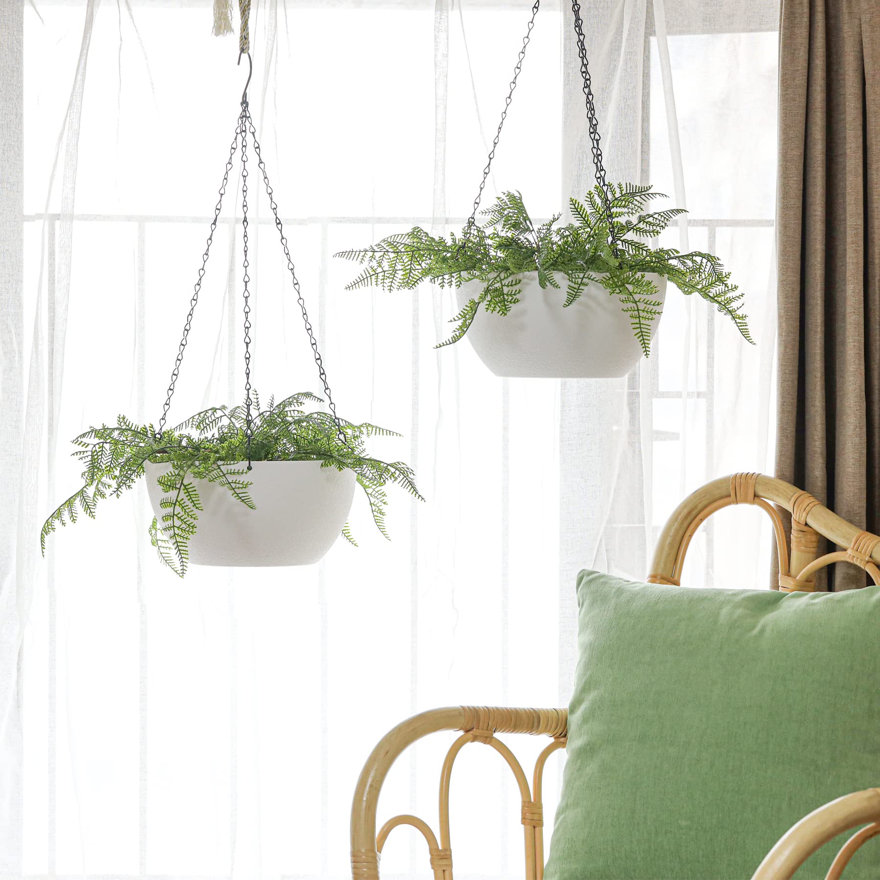 T4U Blumentopf Hängend Plastik 2er Set, Φ25CM Hängetopf Pflanzen Weiß, Blumenampel mit Haken Rund, Hängender Blumentopf, für Innen und Außenbereich, Deko Hängend, Hängetopf für Büro, Zimmerpflanzen