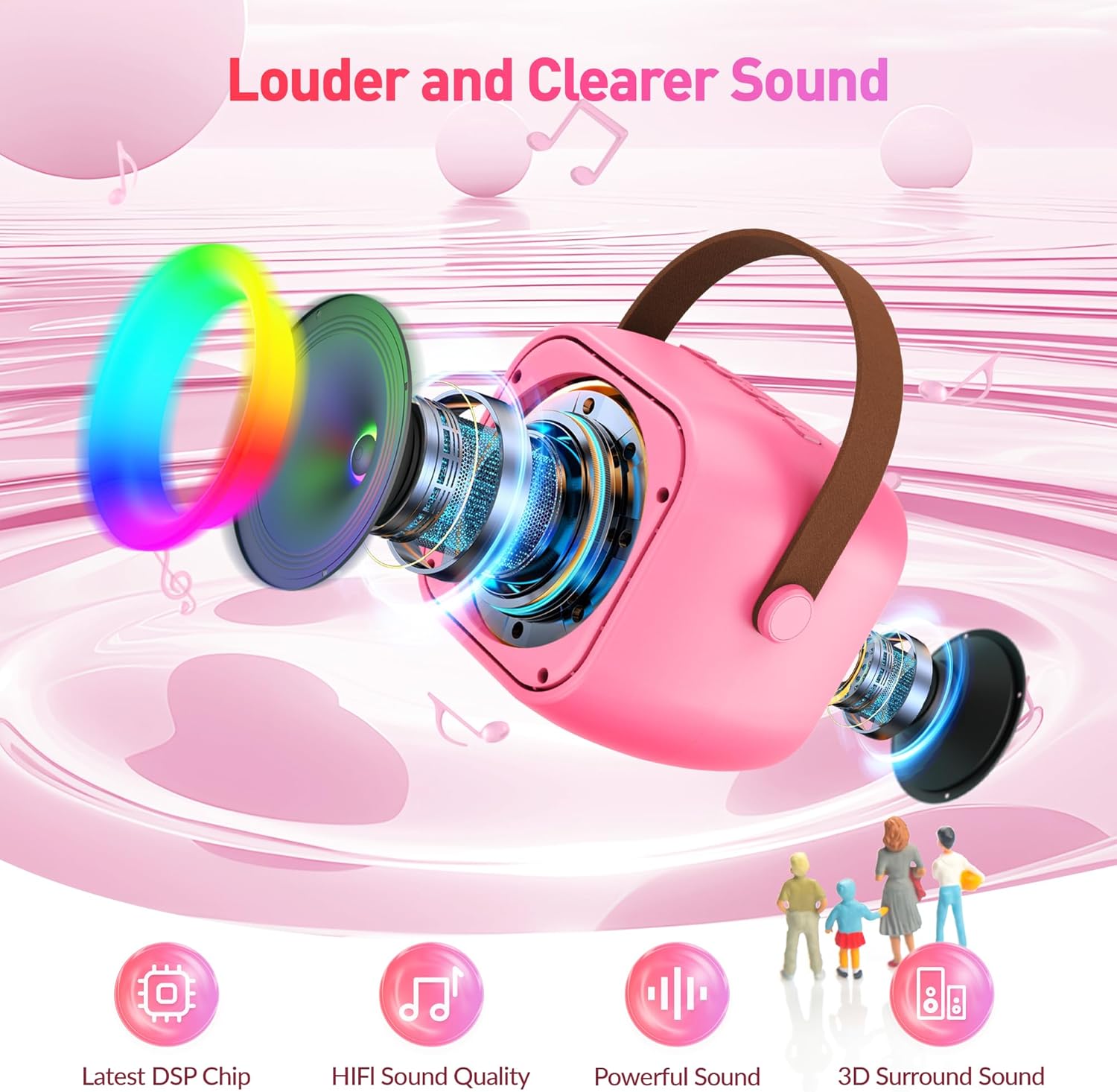 Mini Karaoke Machine with 2 Wireless Microphones for Kids Adults,Portable Bluetooth Karaoke Speaker with Party Lights,Christmas Birthday Gifts for Girls Ages 4, 5, 6,7, 8, 9, 10,12+ Family Home Party - Image 2