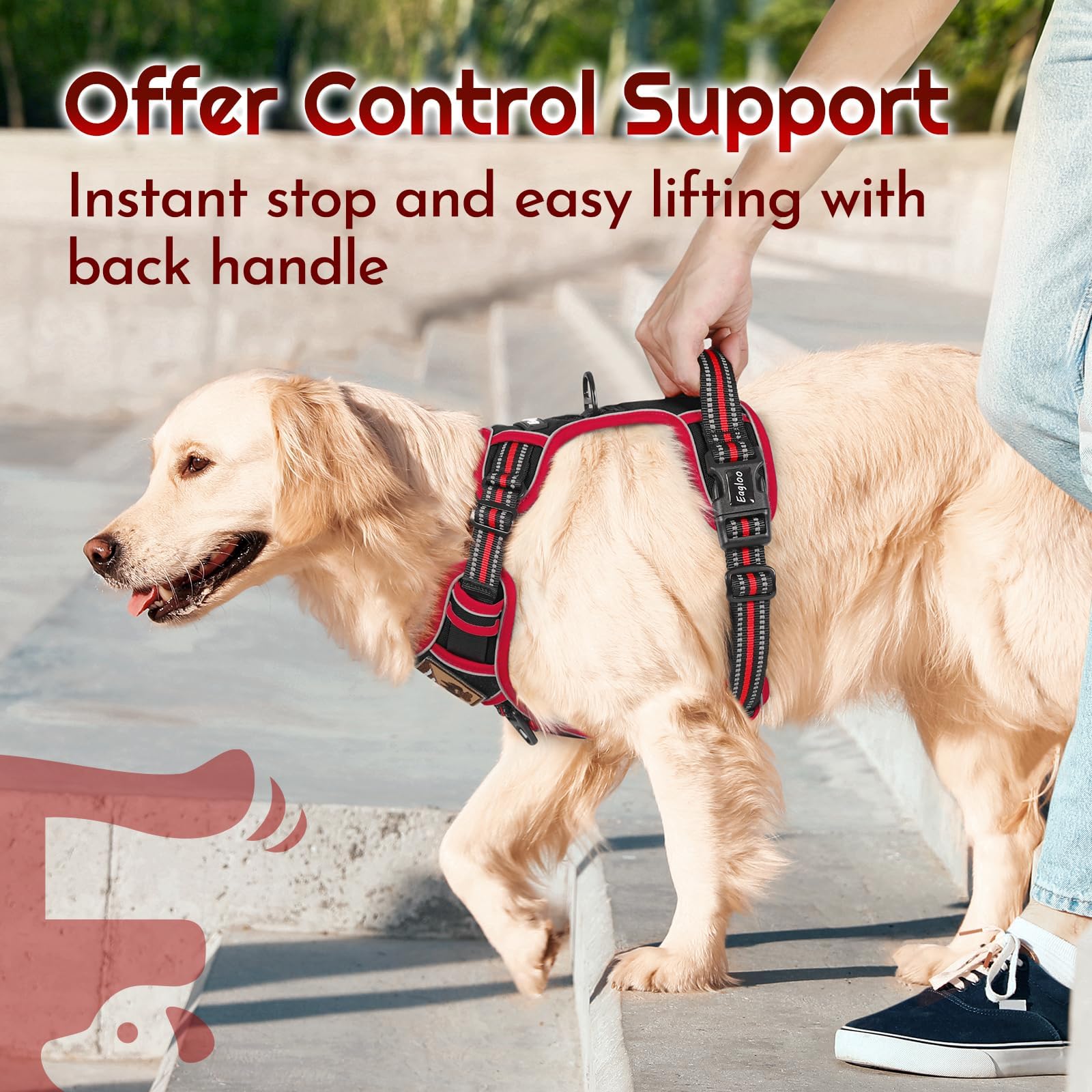 Eagloo Harnais pour chiens de grande taille, harnais réglable anti-traction avec 3 boucles, harnais pour chien rembourré doux, facile à promener avec poignée, gilet réfléchissant anti-étranglement