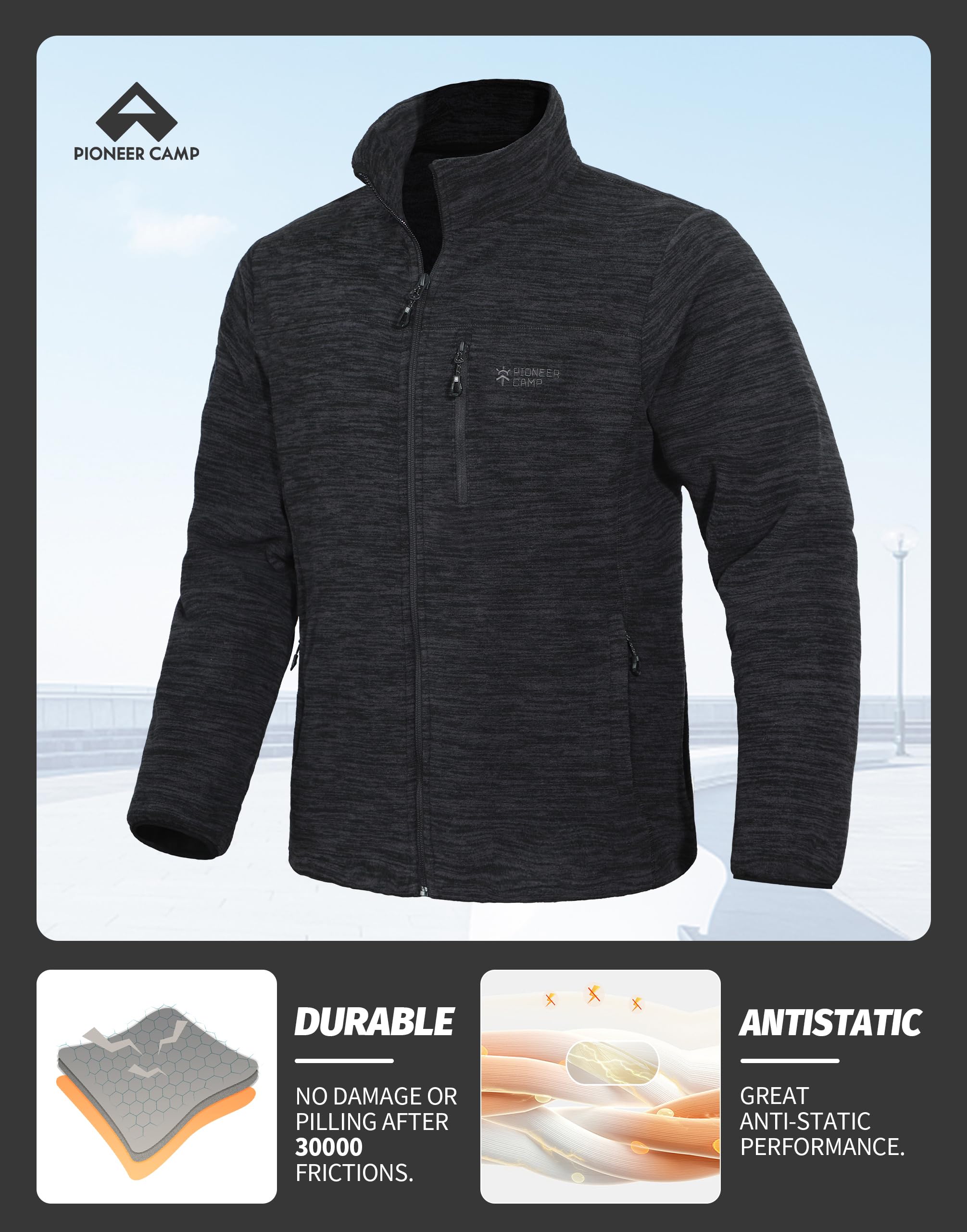 Pioneer Camp Herren Fleecejacke Full Zip Outdoor Polar Leicht Winddicht Jacke mit Reißverschluss