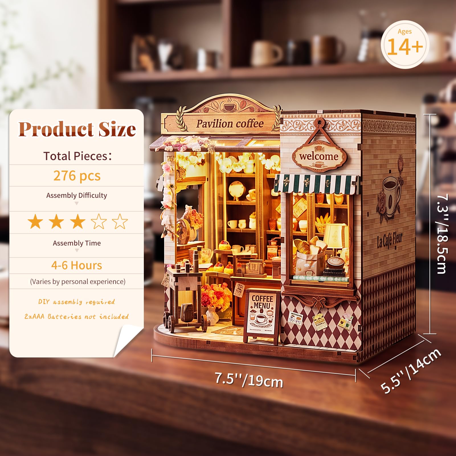 Hoikwo Puzzle 3D,Kit fai-da-te per Caffetteria in Legno MDF Colorato