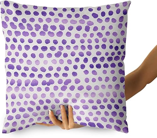 Miniatura 4 de Juego de 2 fundas de almohada de lunares color violeta crema de 18 x 18 pulgadas, diseño bohemio para exteriores, diseño bohemio con pinceladas,