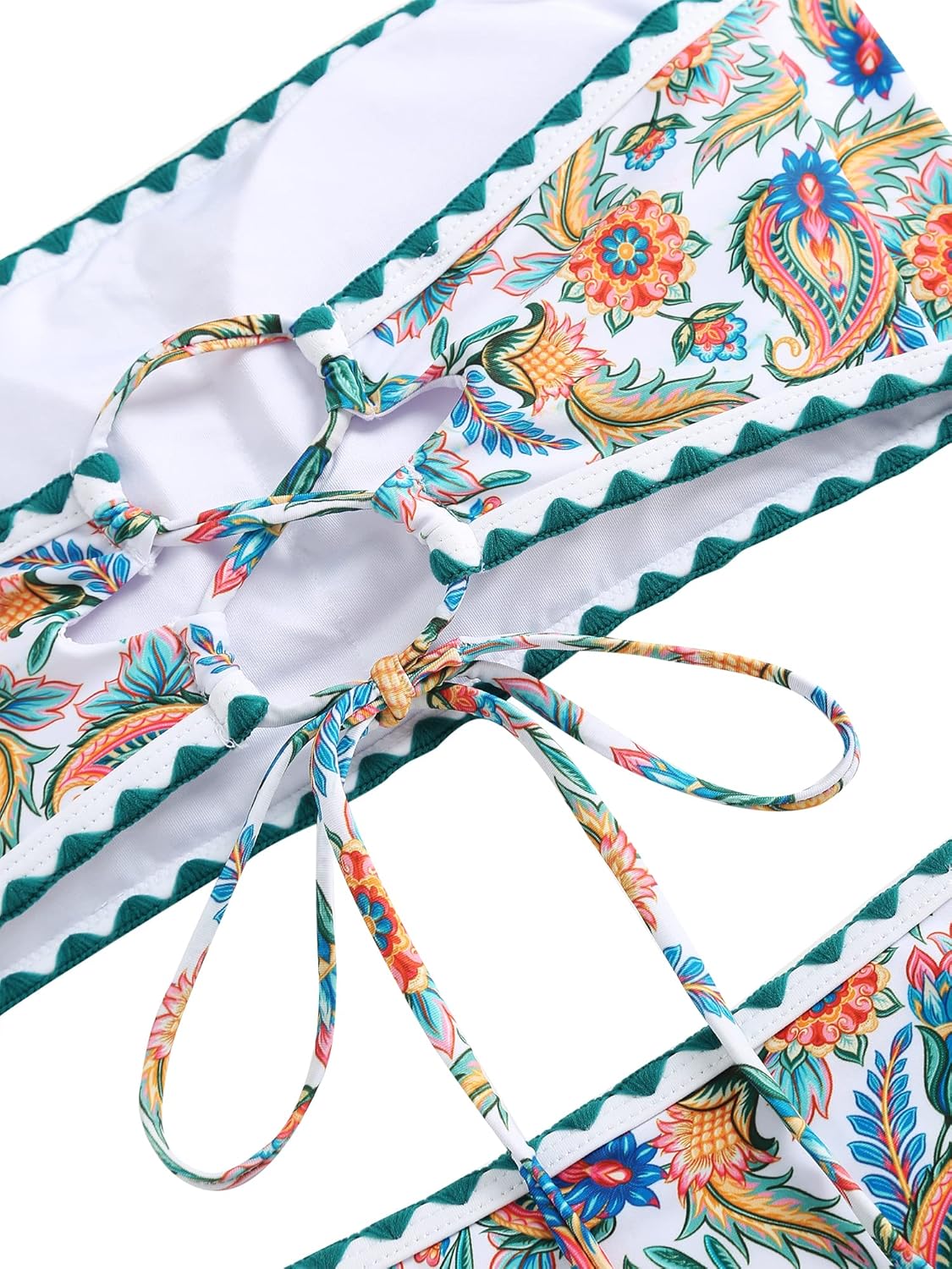 ZAFUL Women Strapless Textured Bandeau Bikini 2 Piece Swimwear Cheeky Solid Lace up Bathing Suits - Image 6