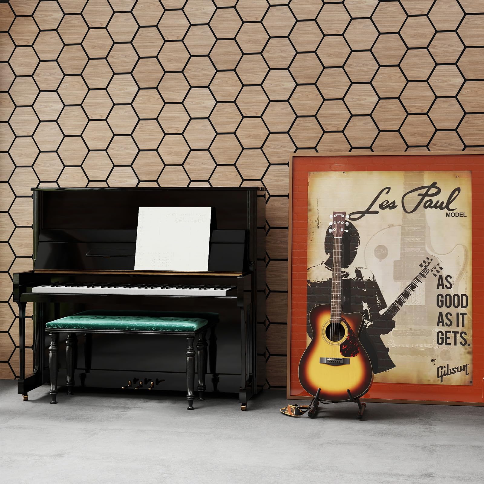 COSTWAY Lote de 4 Paneles Acústicos Decorativos para Paredes, 81 x 66 cm con 9 Tableros Hexagonales de Madera, Paneles Insonorizantes para Paredes para Estudios, Oficinas, Dormitorios, Salones
