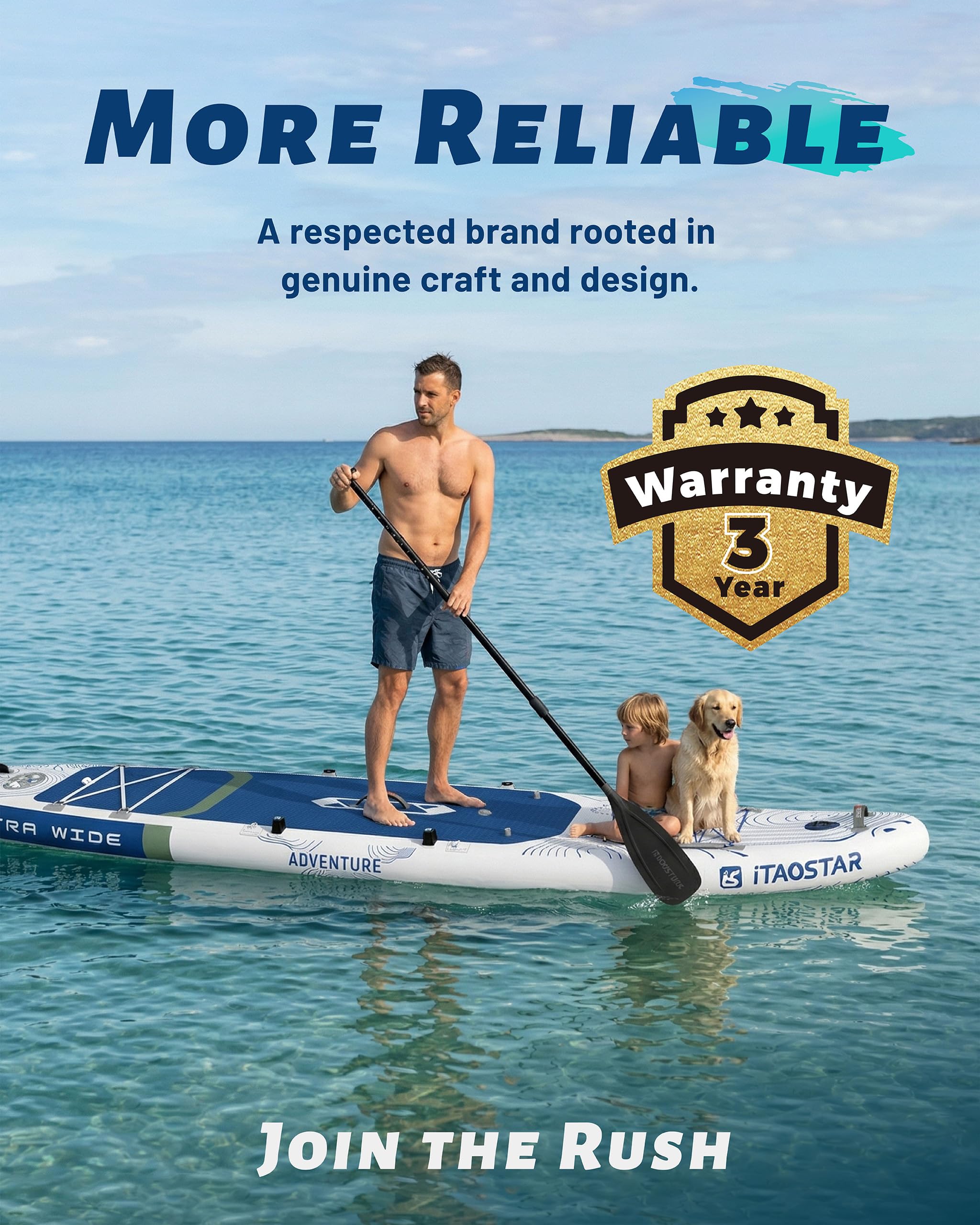 iTAOSTAR Adventure 365×88cm Planche de Paddle Extra Large avec siège, Accessoires Sup Haut de Gamme Tout-en-Un, 5 ailerons sur Mesure, Planches de Paddle gonflables Stables pour Adolescents/Adultes