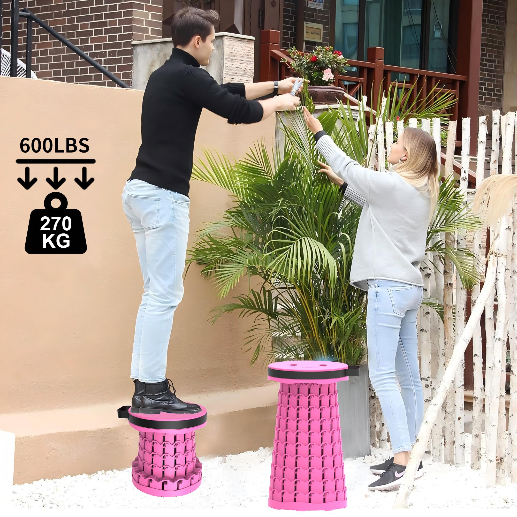 Sgabello Pieghevole Portatile Con Cuscino, Sgabello Da Campeggio Sgabello Telescopico Regolabile Con Borsa Da Trasporto Per Escursionismo Carico Massimo 200 Kg (rosso rosa)