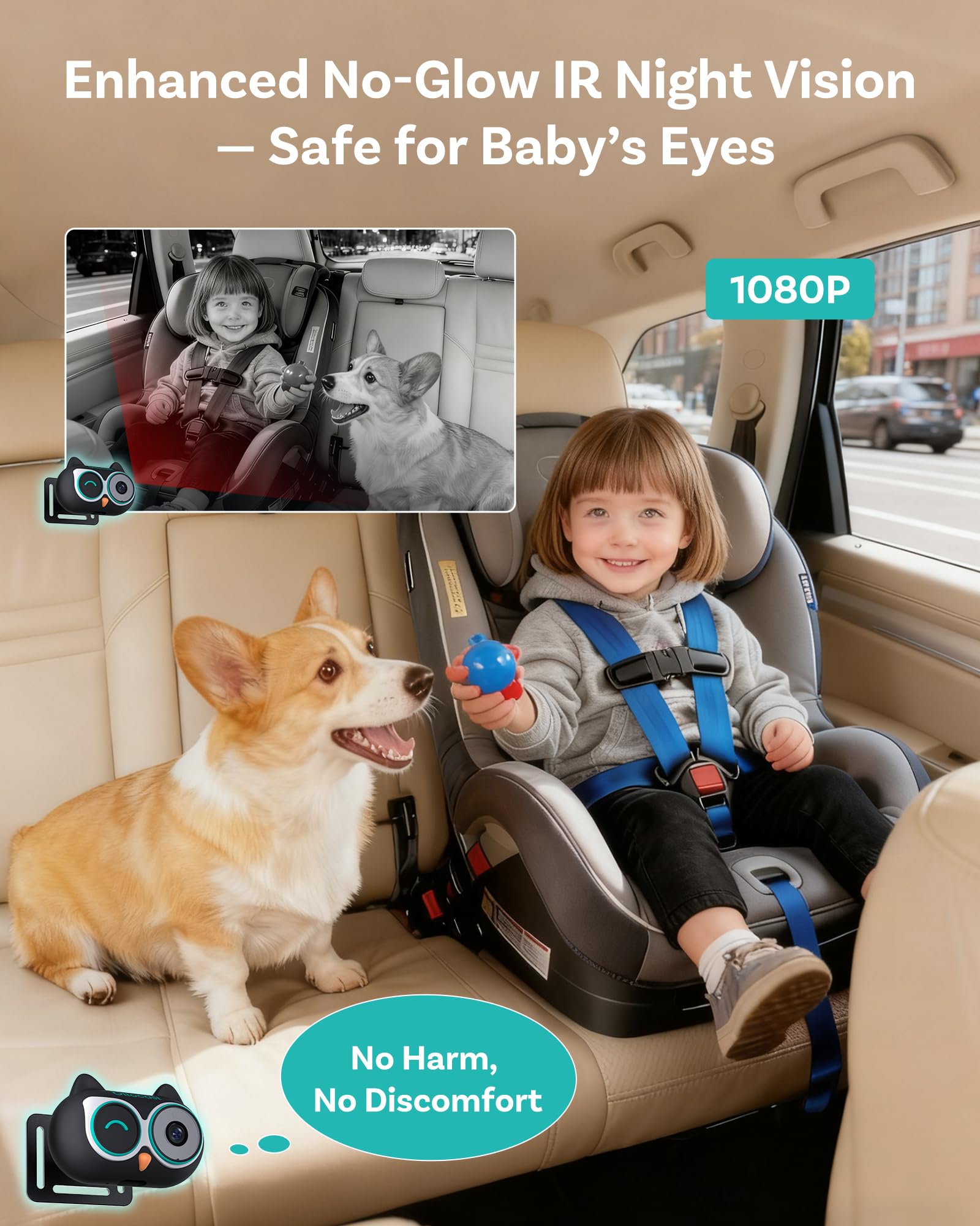 OTTOCAST Adaptateur de cabine 2025 en 1 pour caméra de voiture pour bébé et adaptateur CarPlay sans fil, aucun écran supplémentaire nécessaire, moniteur bébé de voiture 1080p pour vision nocturne
