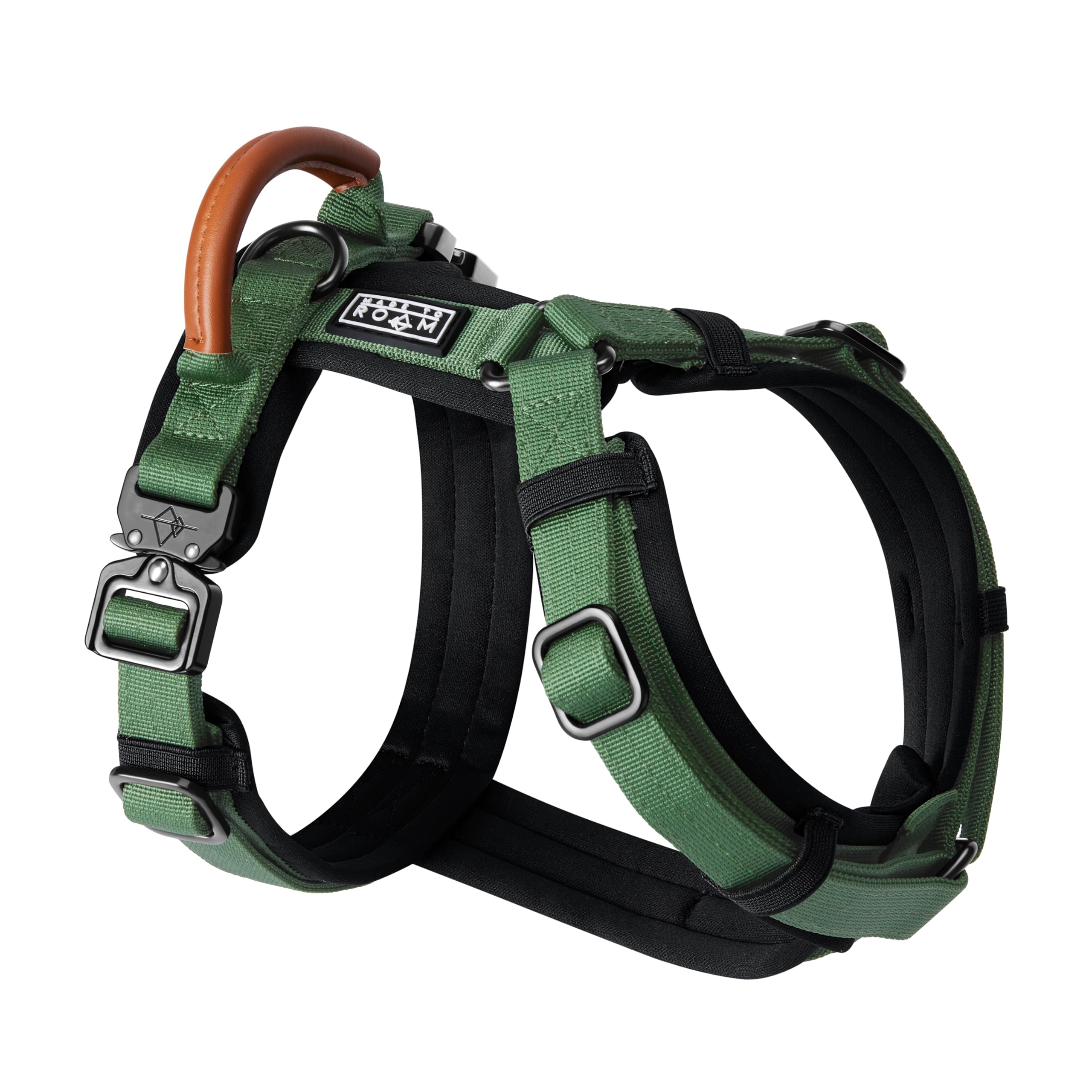 MADE TO ROAM Premium Explorer Harness - Y-Shaped Dog Harness with Adjustable Durable Nylon, Soft Padding, Metal Buckles and Leather Handle for Small, Medium, Large Dogs (Oregon Haze, Size 4)