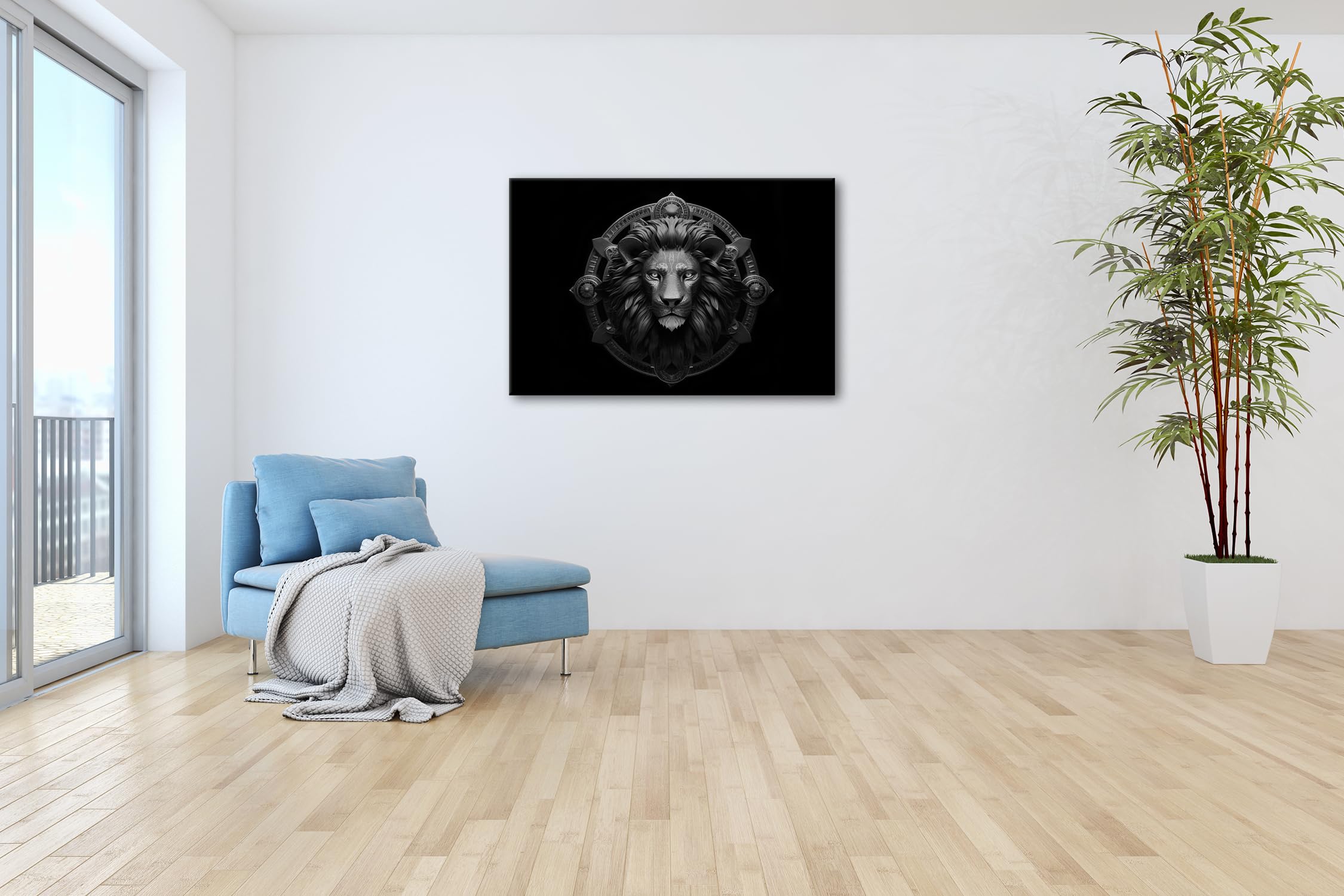 deyoli Obraz na płótnie znak zodiaku majestatyczny lew z mocną obecnością format: 70 x 50 cm efekt: czarno-biały XXL druk artystyczny obraz na blejtramie/obraz ścienny/dekoracja salonu