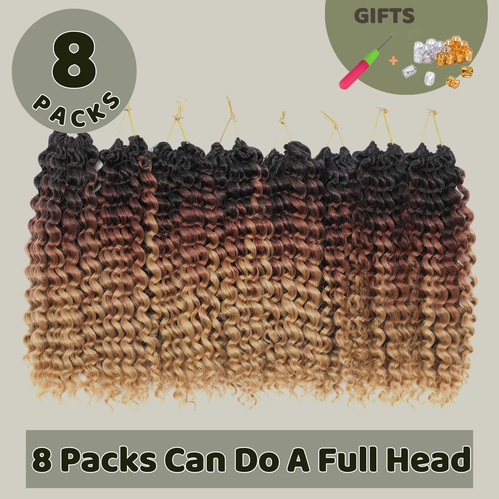 FANWYFYU 8Packs Curly Crochet Hair for Black Women 14 Inch GOGO Curl Deep Ocean Water Wave Crochet Hair Synthetic Bohemian Beach Curl Crochet Braids Braiding Hair (1B/30/27) - Image 4