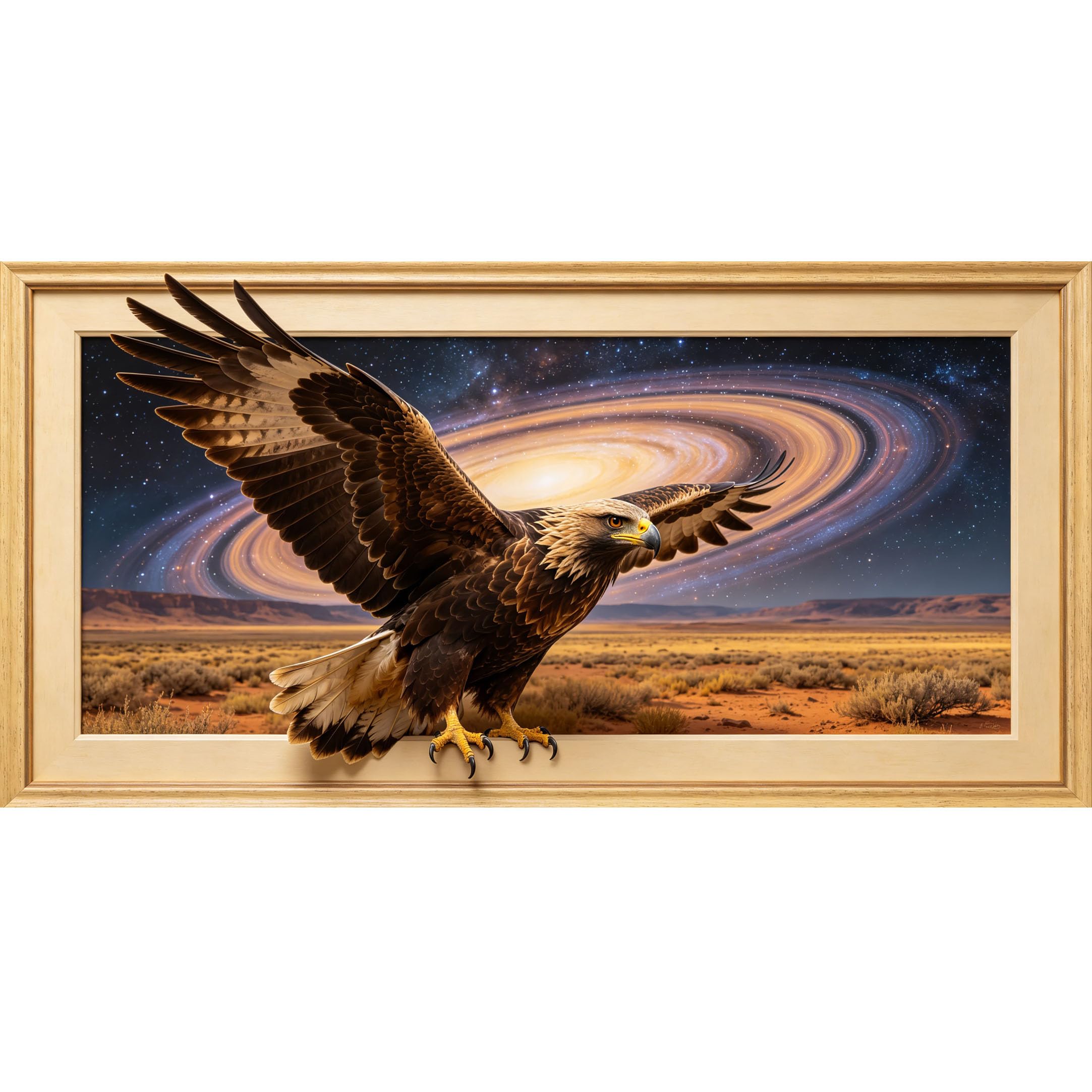 Agglomerix 3D Framed Wall Art Eagle Galaxy Desert Landscape Starry Sky Abstract Large Size Self-Adhesive Removable Wall Decor Prints Artwork for Living Room Bedroom Office