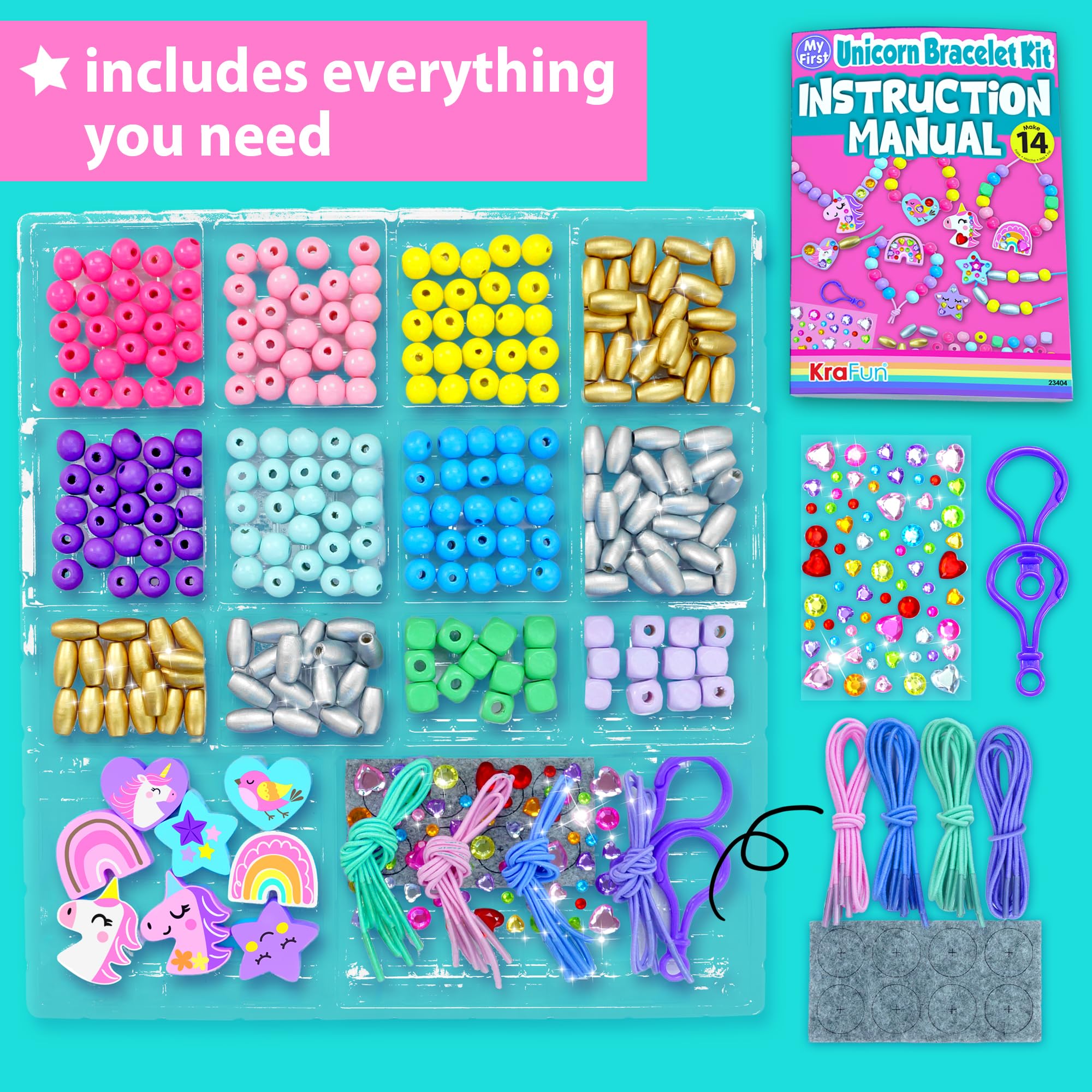 KRAFUN Unicorn Bracelet Craft Kit for Kids Ages 5-12, 14 DIY Arts & Crafts Projects with Friendship Bracelets, Charms, Beads - Image 2