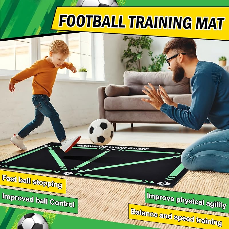 FTJKGH Futball Edzőszőnyeg - Csúszásmentes Labdakontroll Tréningpad 90x60 cm - Ütéselnyelő Fekete Edzőalap Focistáknak