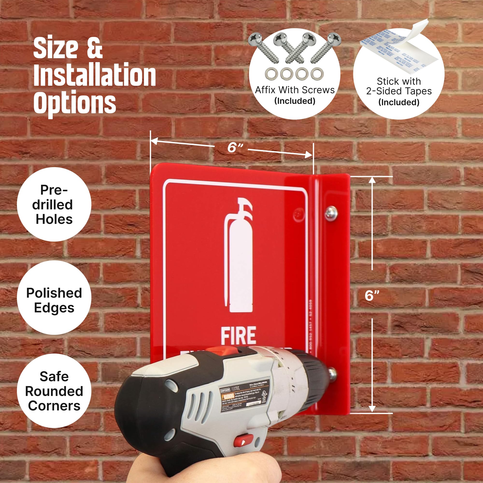 SmartSign Letrero de proyección de extintor de incendios, 6 x 6 pulgadas, acrílico pulido de dos caras para montaje en pared con flecha hacia abajo, blanco sobre rojo, fabricado en Estados Unidos
