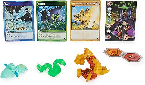 Miniatura 2 de Bakugan Evolutions, Neo Dragonoid con Nano Fury y Lancer Platinum Power Up Pack, figura de acción de True Metal, 2 Nanogan, 2 Bakucore, 2 tarjetas