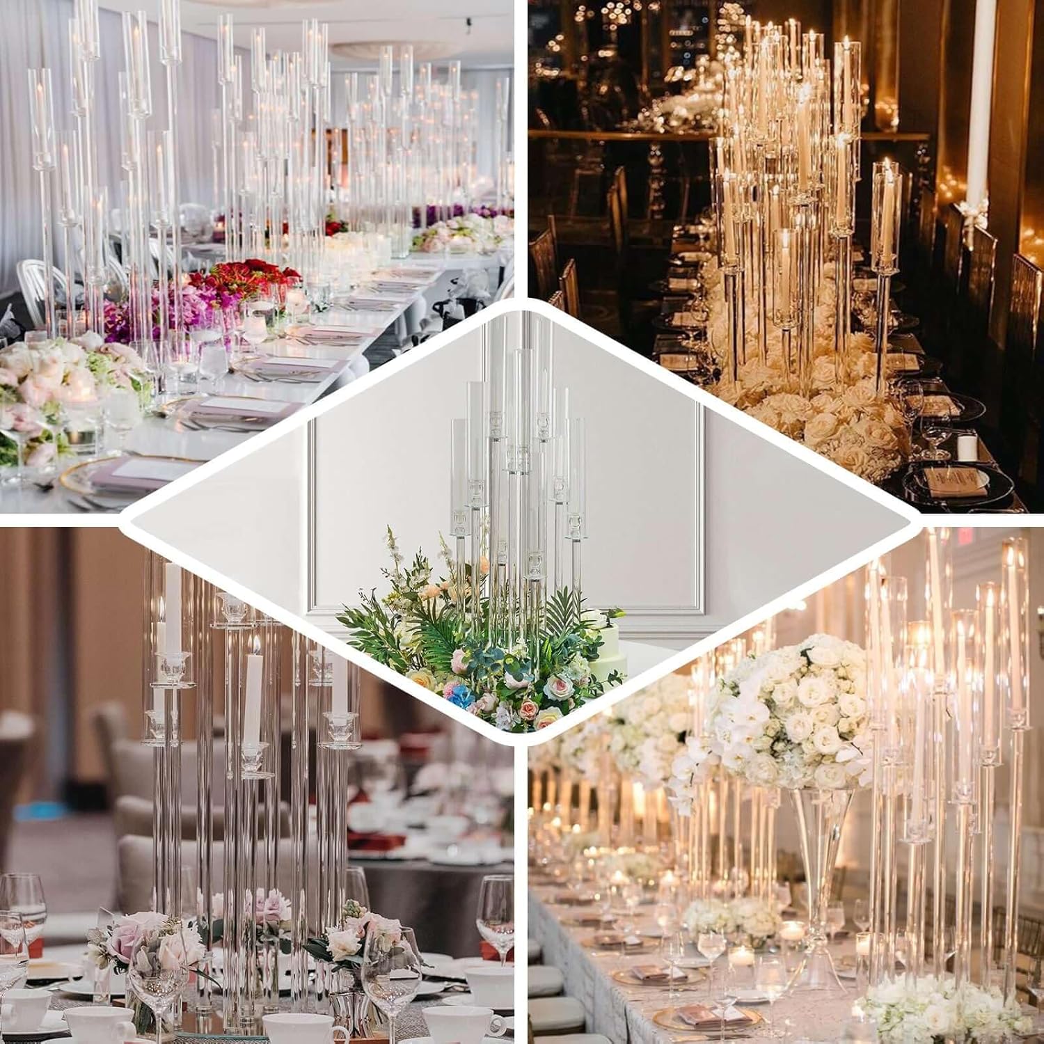 33" Tall Clear Crystal 7-Arm Hurricane Candelabra
