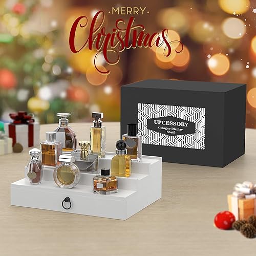 Vista 51 de Organizador de colonia para hombres, organizador de perfumes de madera negra de 4 niveles con cajón de forro de fieltro y compartimento oculto