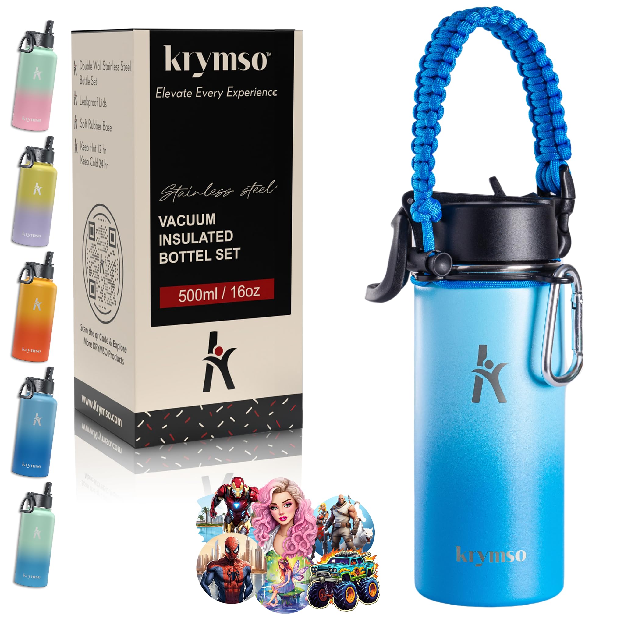 500ml Stainless Steel Water Bottle with Ai Stickers for Kids with Straw, Thermos, Insulated Cup, Water 500ml (Galactic Breeze)