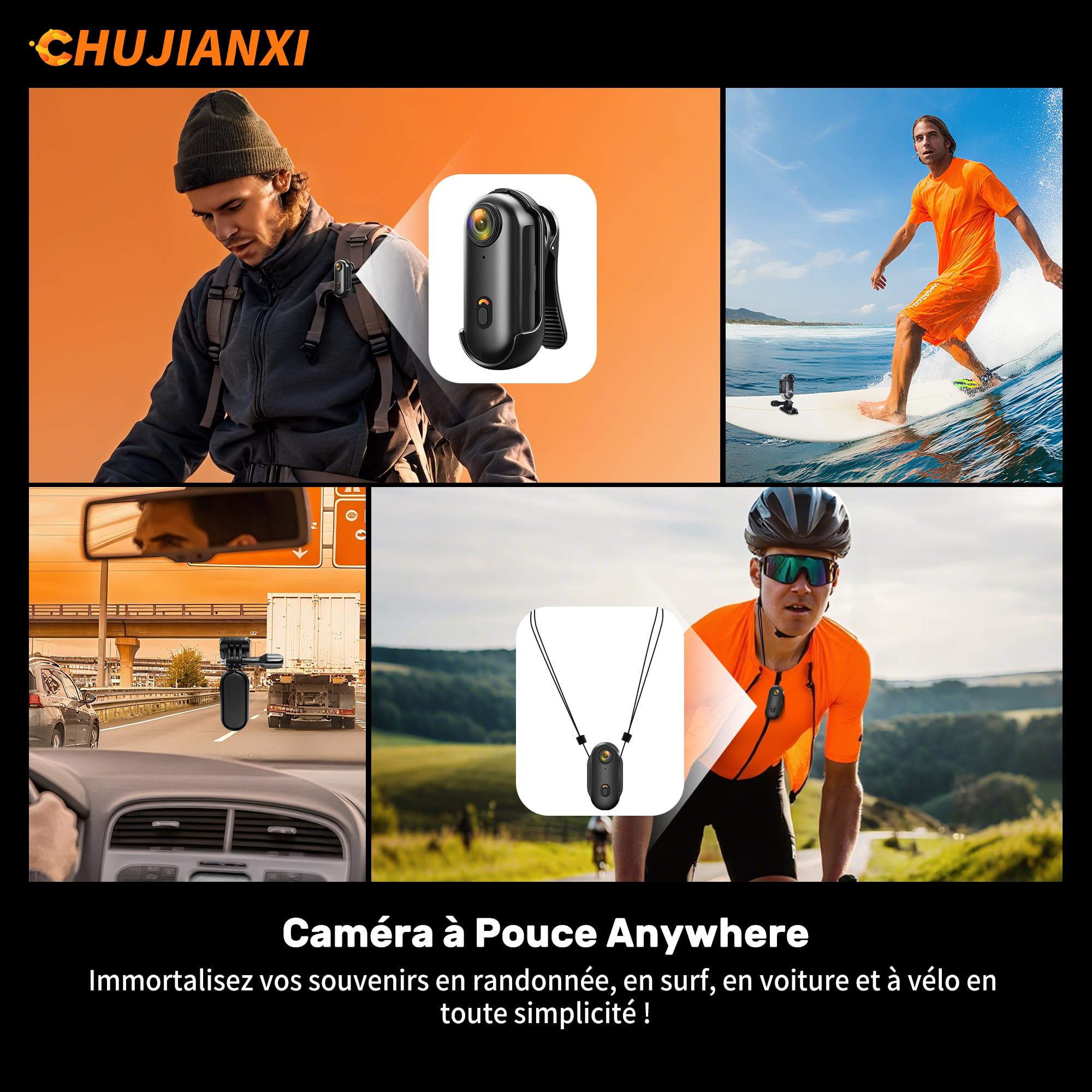 Caméra d'action 4K(64GB), Mini Caméra Sport WiFi, Mini Bodycam | 2026 nouvellement améliorée Camera Pouce Étanche Portative, Camera Piéton pour Velo Casque Motos Ski Surf Alpinisme Escalade