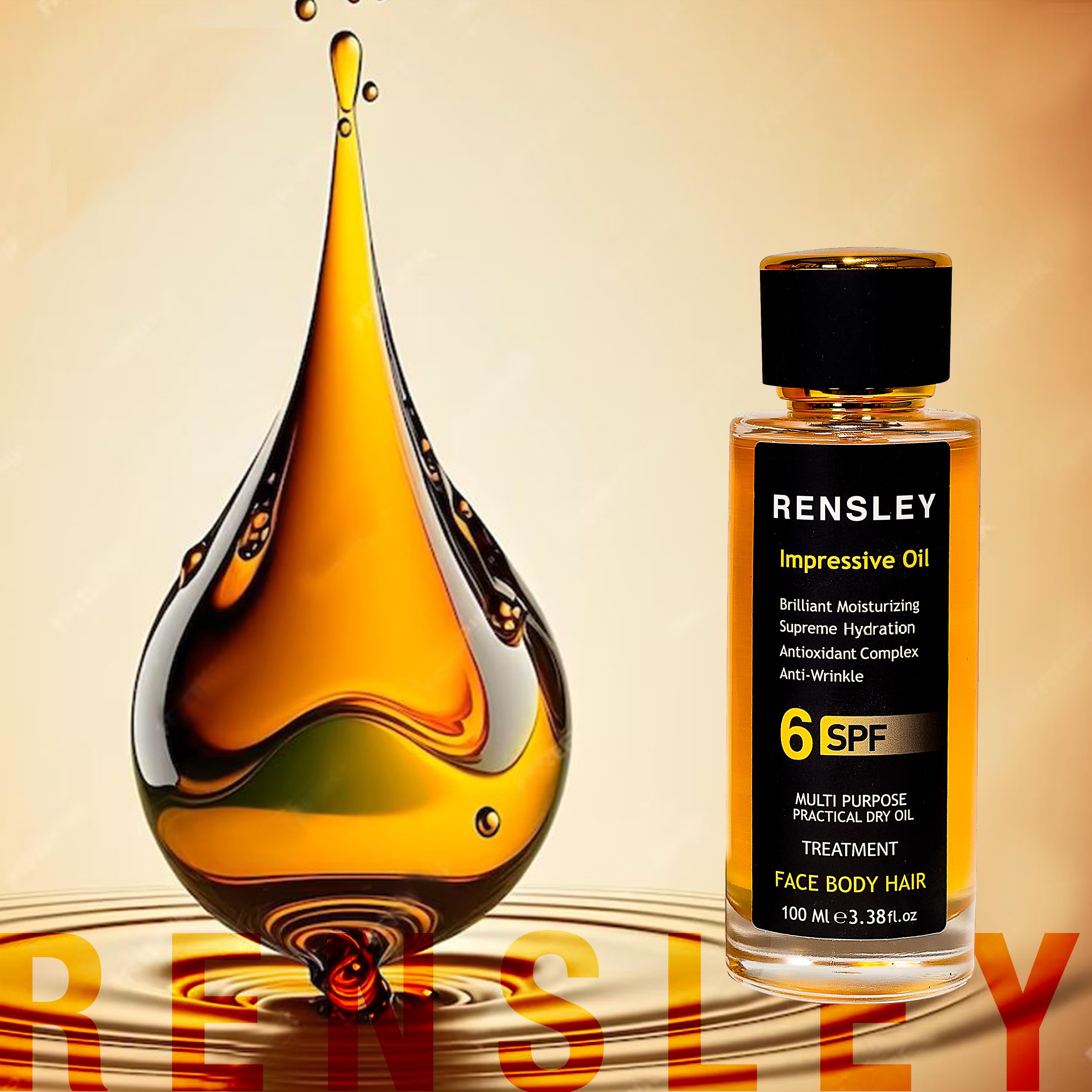 RENSLEY Huile de soin de la peau pour le corps, le visage et les cheveux - Hydratant, huile corporelle anti-âge multi-usages, huile capillaire, huile pour cuticules, soin des cellules souches
